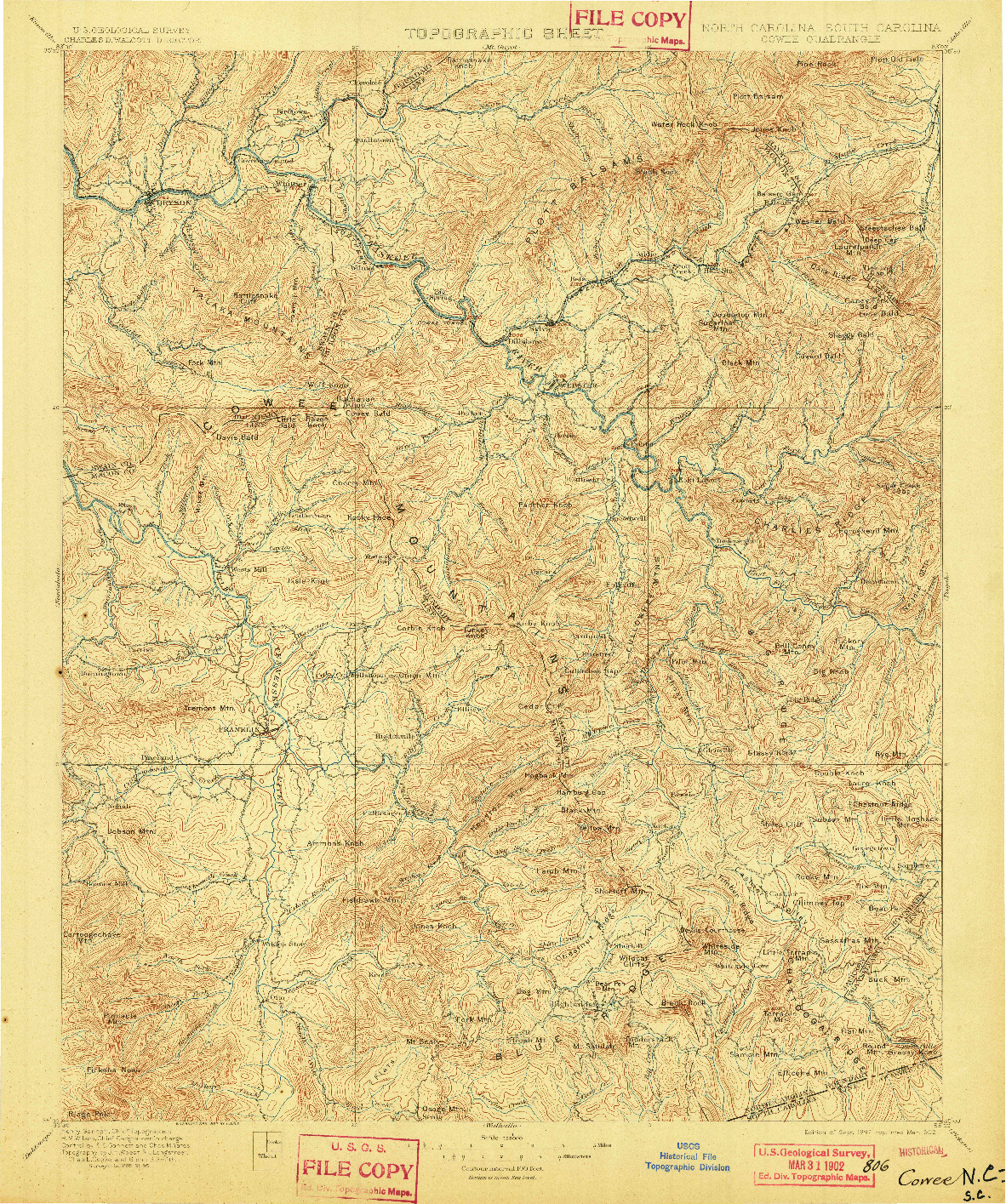 USGS 1:125000-SCALE QUADRANGLE FOR COWEE, NC 1897