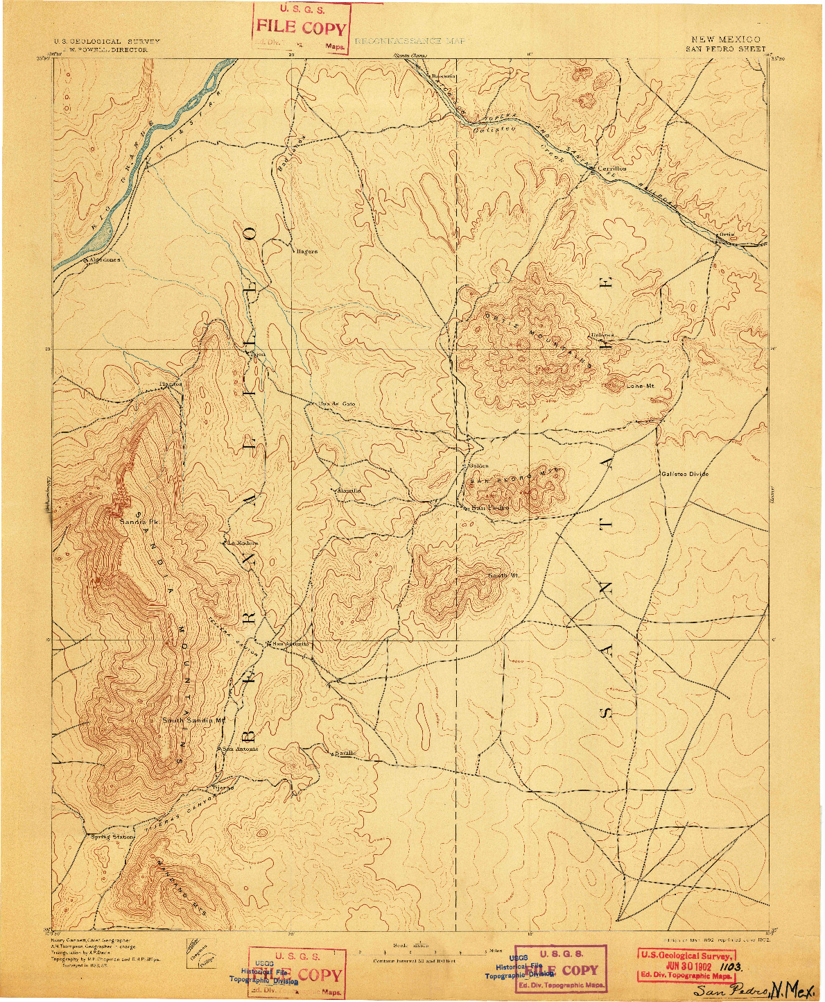 USGS 1:125000-SCALE QUADRANGLE FOR SAN PEDRO, NM 1892