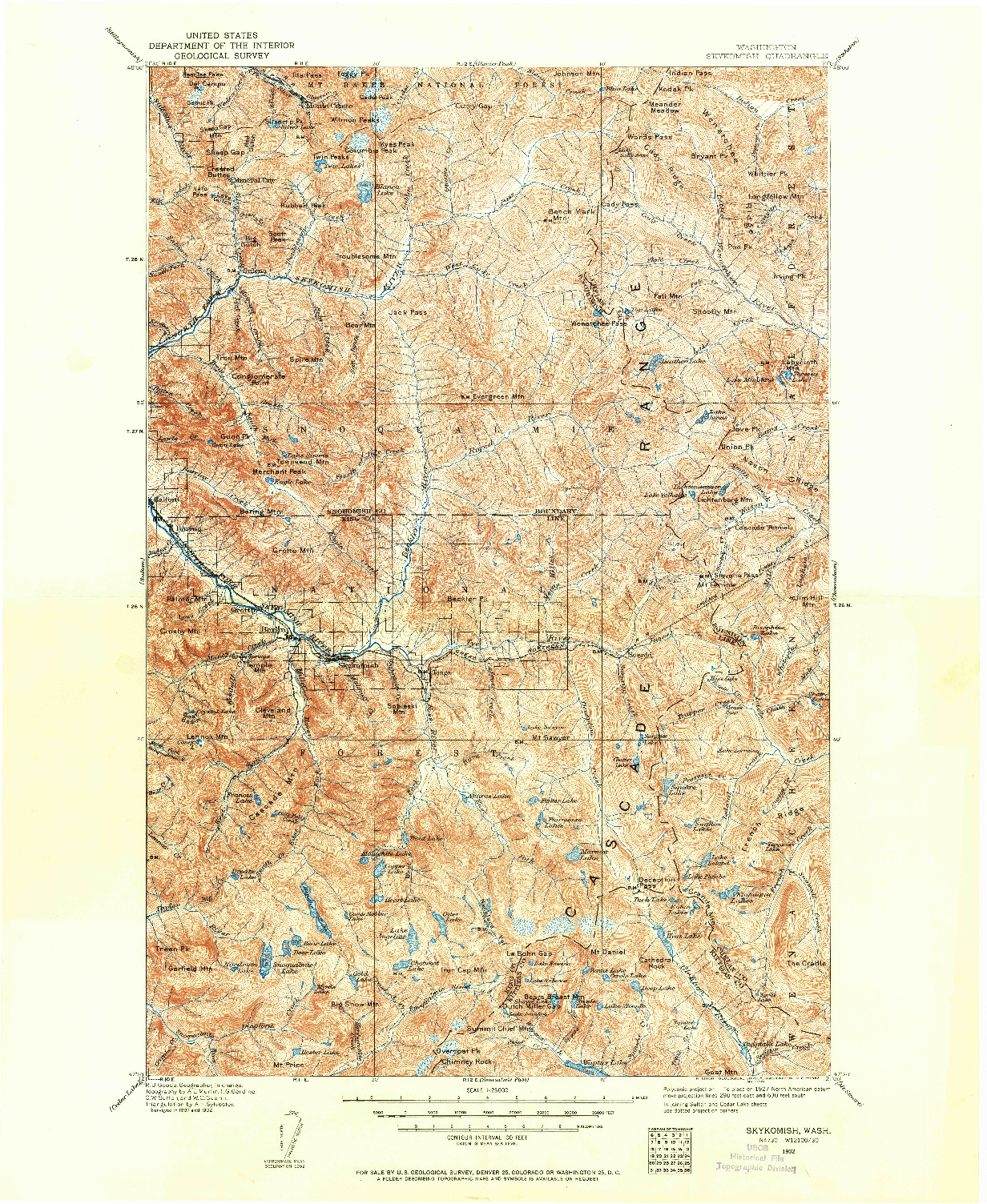 USGS 1:125000-SCALE QUADRANGLE FOR SKYKOMISH, WA 1902