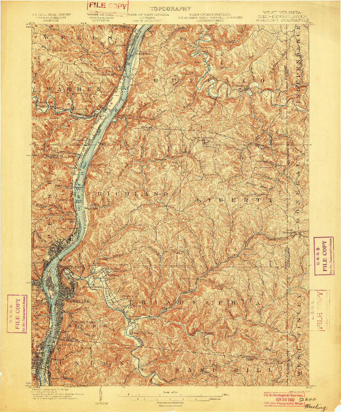 USGS 1:62500-SCALE QUADRANGLE FOR WHEELING, WV 1902