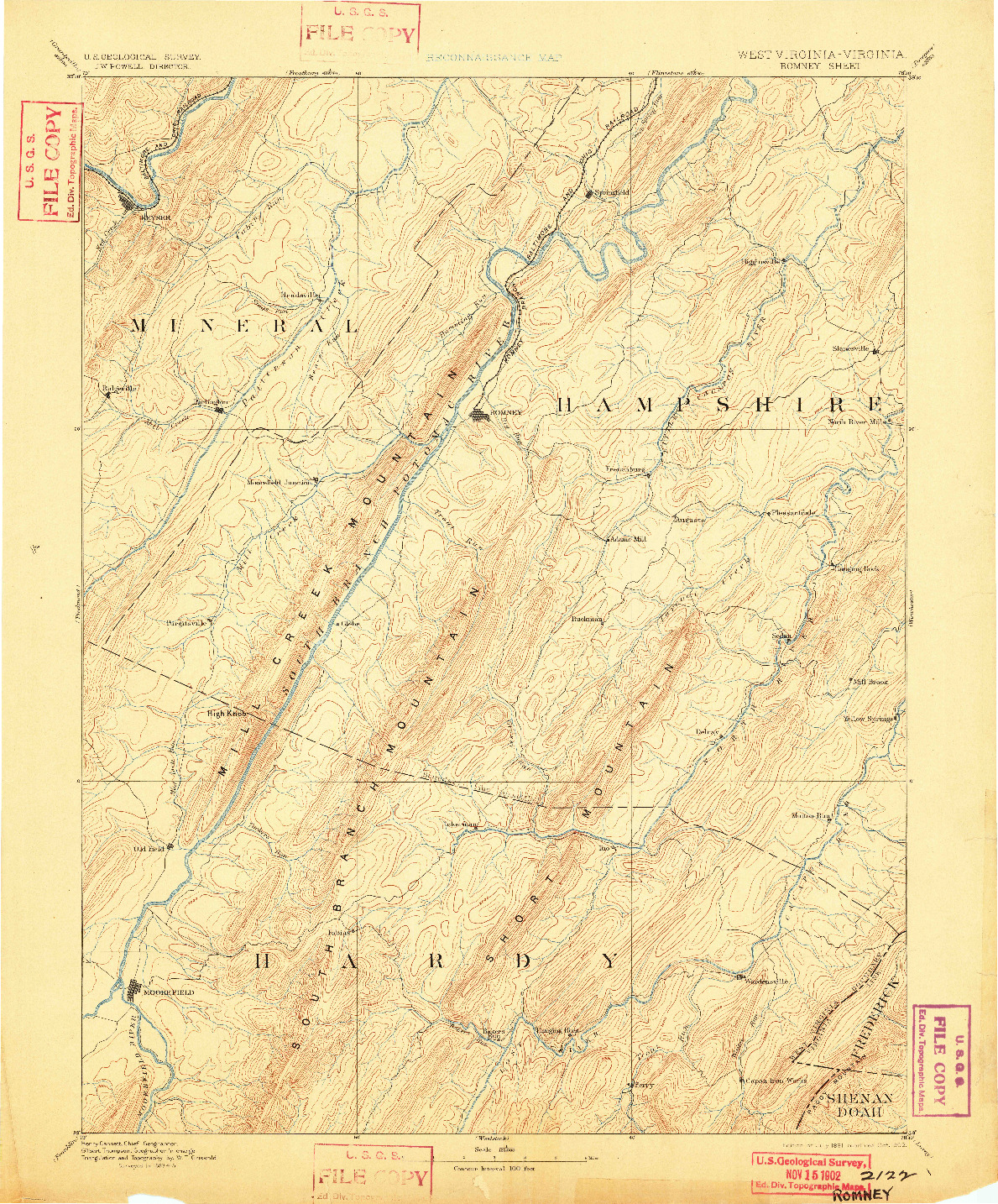 USGS 1:125000-SCALE QUADRANGLE FOR ROMNEY, WV 1891