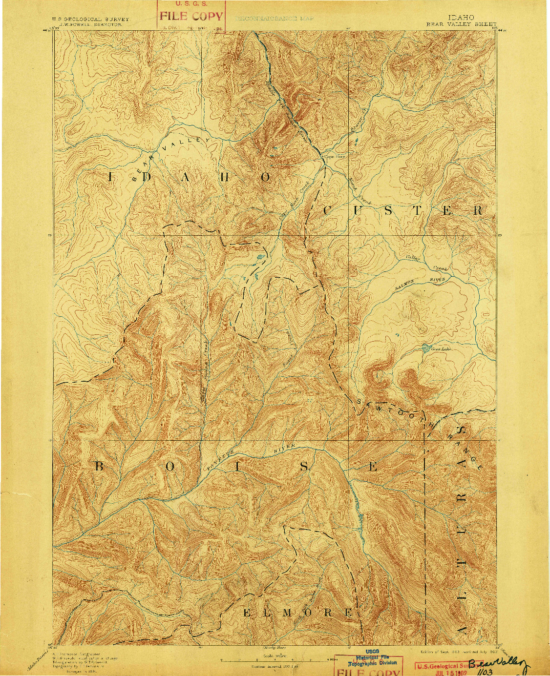 USGS 1:125000-SCALE QUADRANGLE FOR BEAR VALLEY, ID 1893