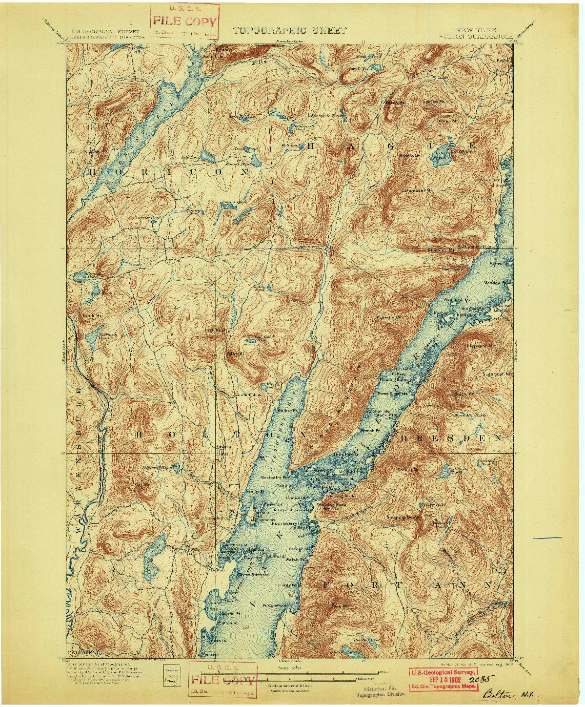 USGS 1:62500-SCALE QUADRANGLE FOR BOLTON, NY 1900