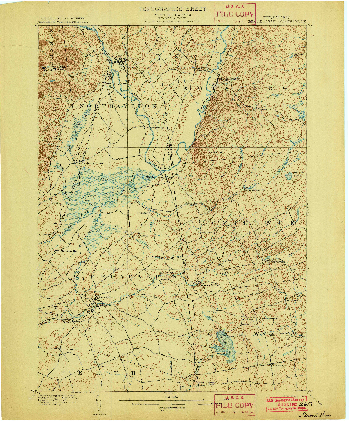 USGS 1:62500-SCALE QUADRANGLE FOR BROADALBIN, NY 1902