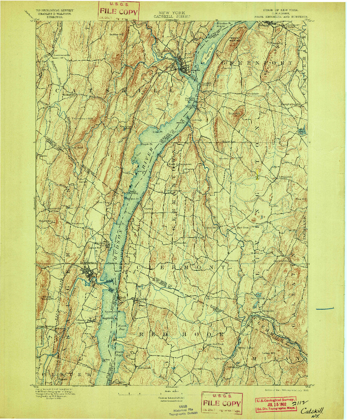 USGS 1:62500-SCALE QUADRANGLE FOR CATSKILL, NY 1895