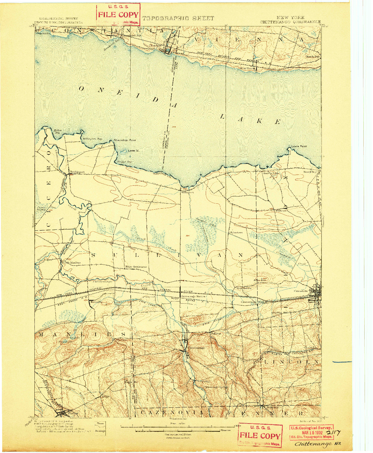 USGS 1:62500-SCALE QUADRANGLE FOR CHITTENANGO, NY 1902