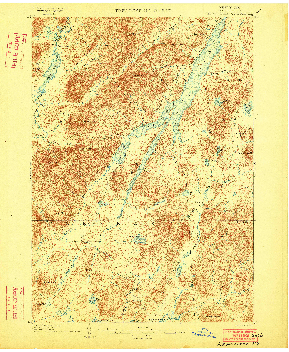 USGS 1:62500-SCALE QUADRANGLE FOR INDIAN LAKE, NY 1902