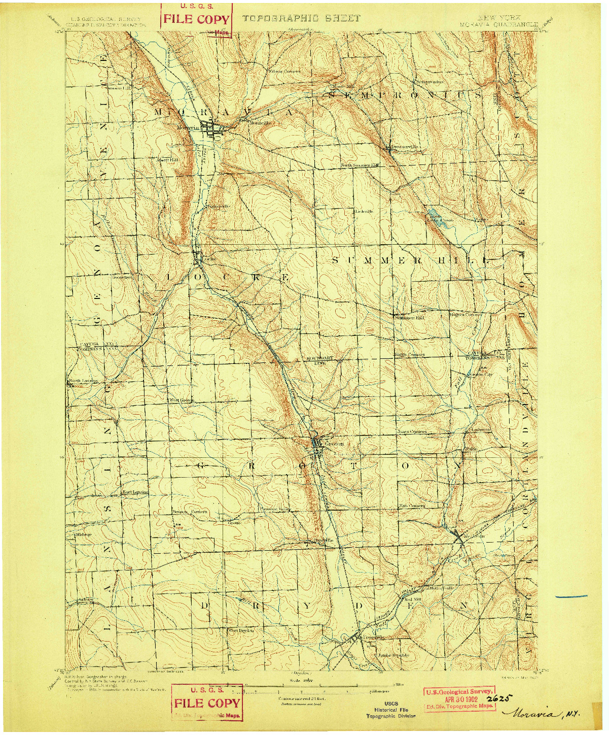 USGS 1:62500-SCALE QUADRANGLE FOR MORAVIA, NY 1902