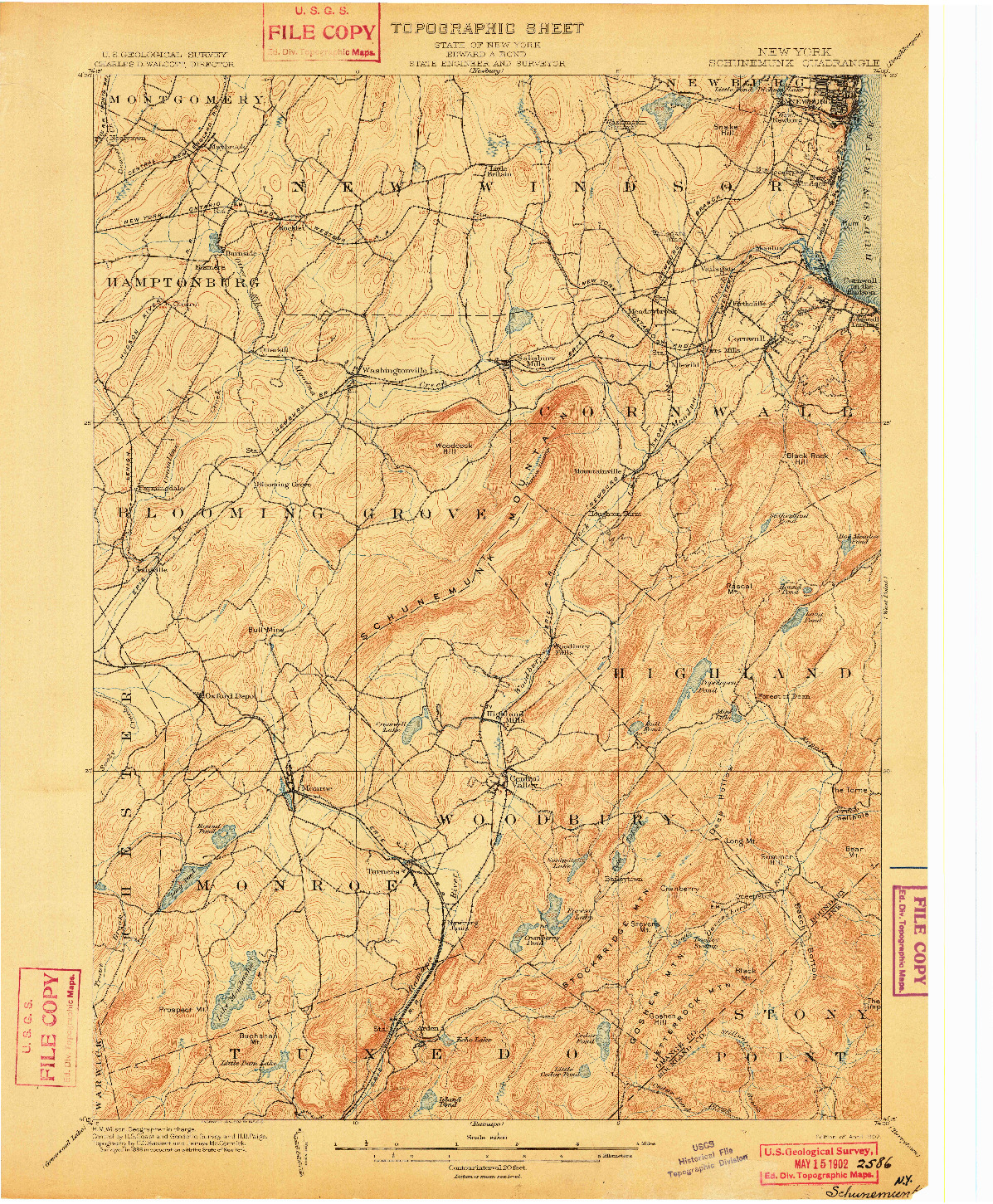 USGS 1:62500-SCALE QUADRANGLE FOR SCHUNEMUNK, NY 1902