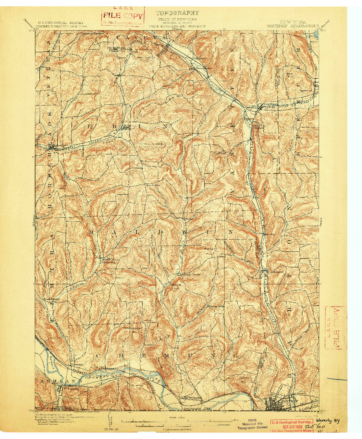 USGS 1:62500-SCALE QUADRANGLE FOR WAVERLY, NY 1902