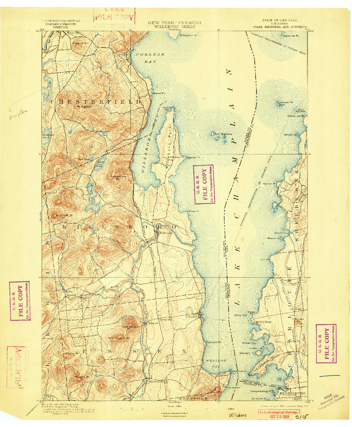 USGS 1:62500-SCALE QUADRANGLE FOR WILLSBORO, NY 1895