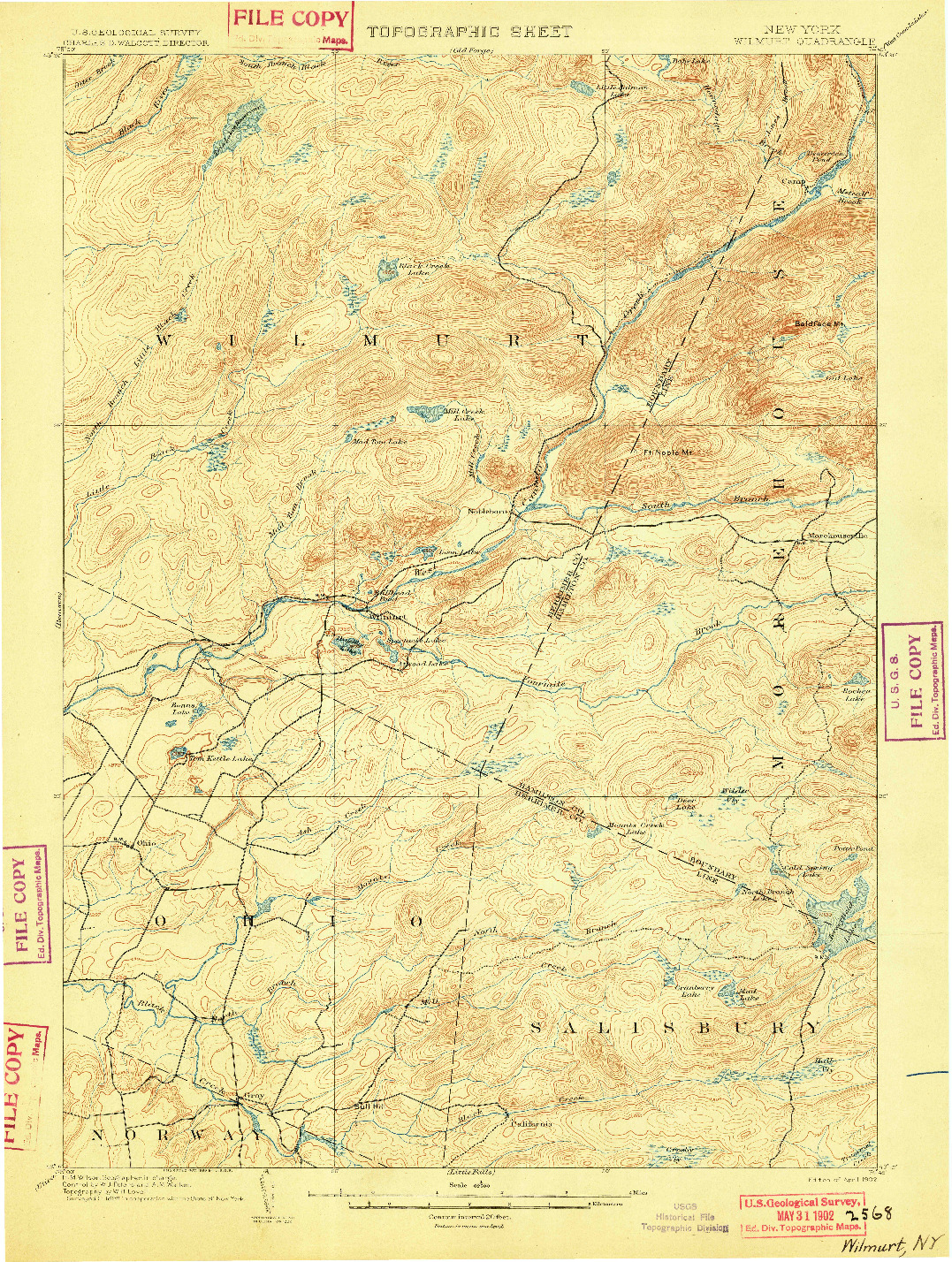 USGS 1:62500-SCALE QUADRANGLE FOR WILMURT, NY 1902