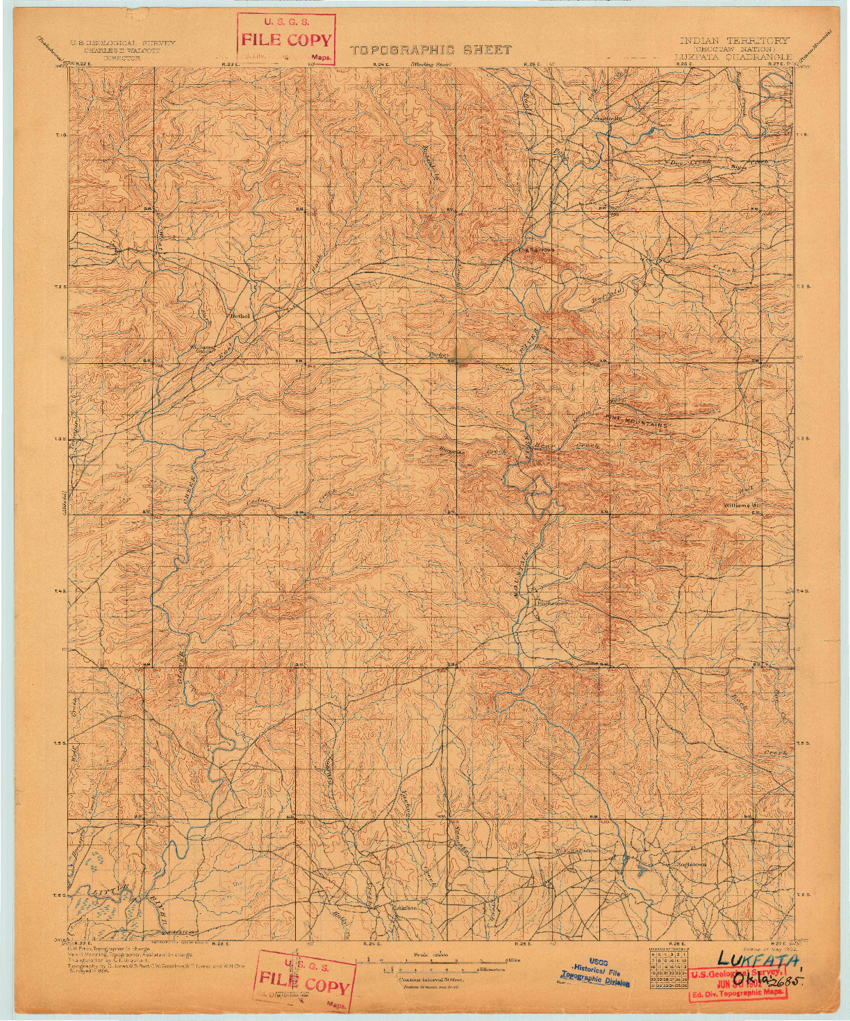 USGS 1:125000-SCALE QUADRANGLE FOR LUKFATA, OK 1902