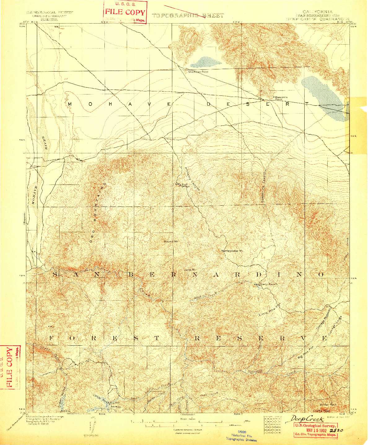 USGS 1:62500-SCALE QUADRANGLE FOR DEEP CREEK, CA 1902