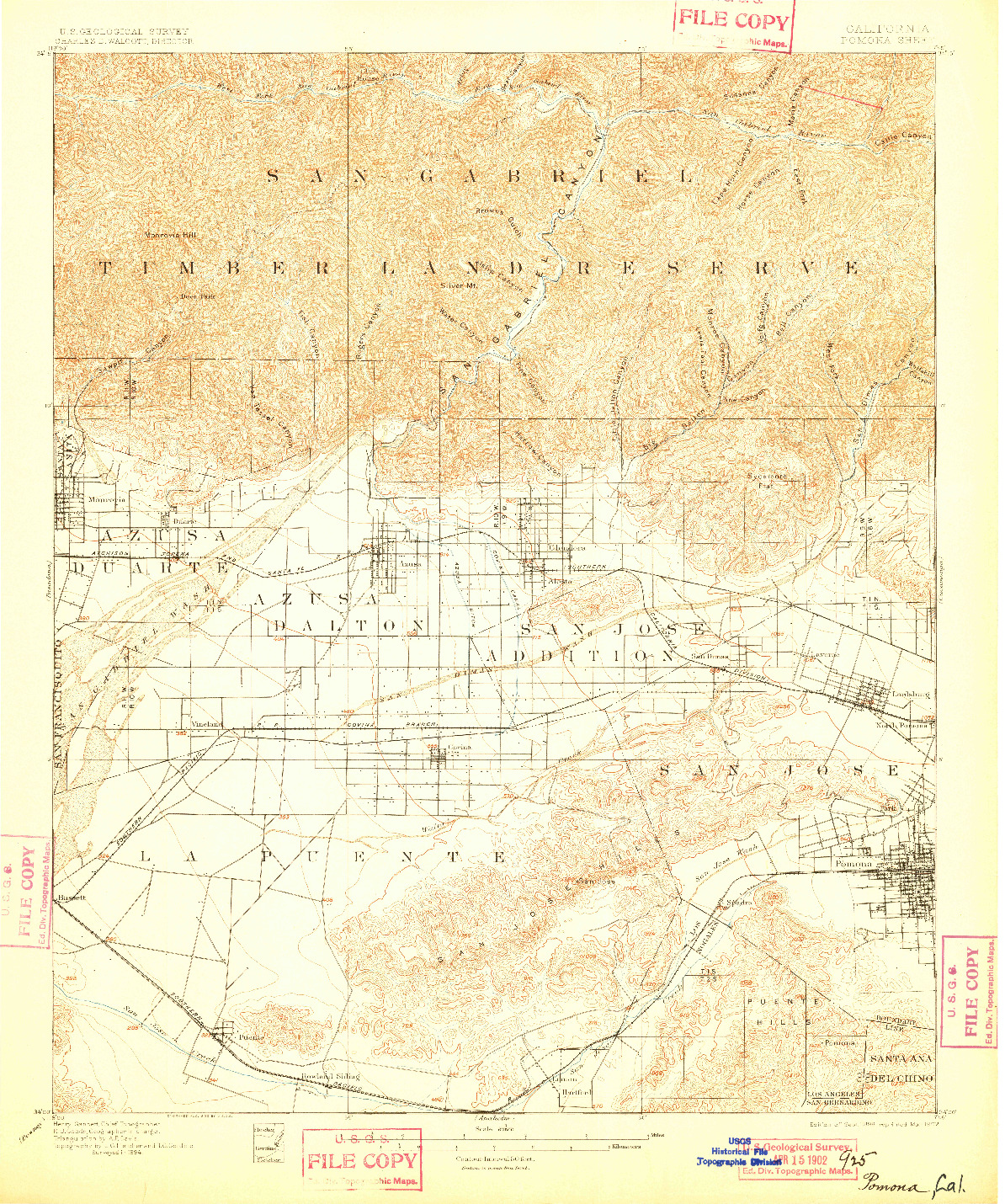 USGS 1:62500-SCALE QUADRANGLE FOR POMONA, CA 1898