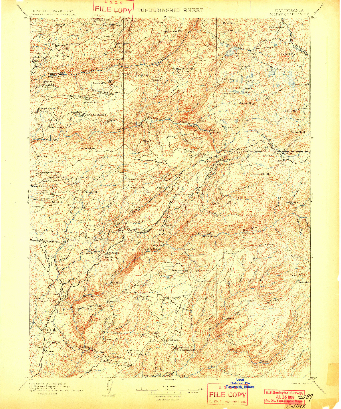 USGS 1:125000-SCALE QUADRANGLE FOR COLFAX, CA 1902