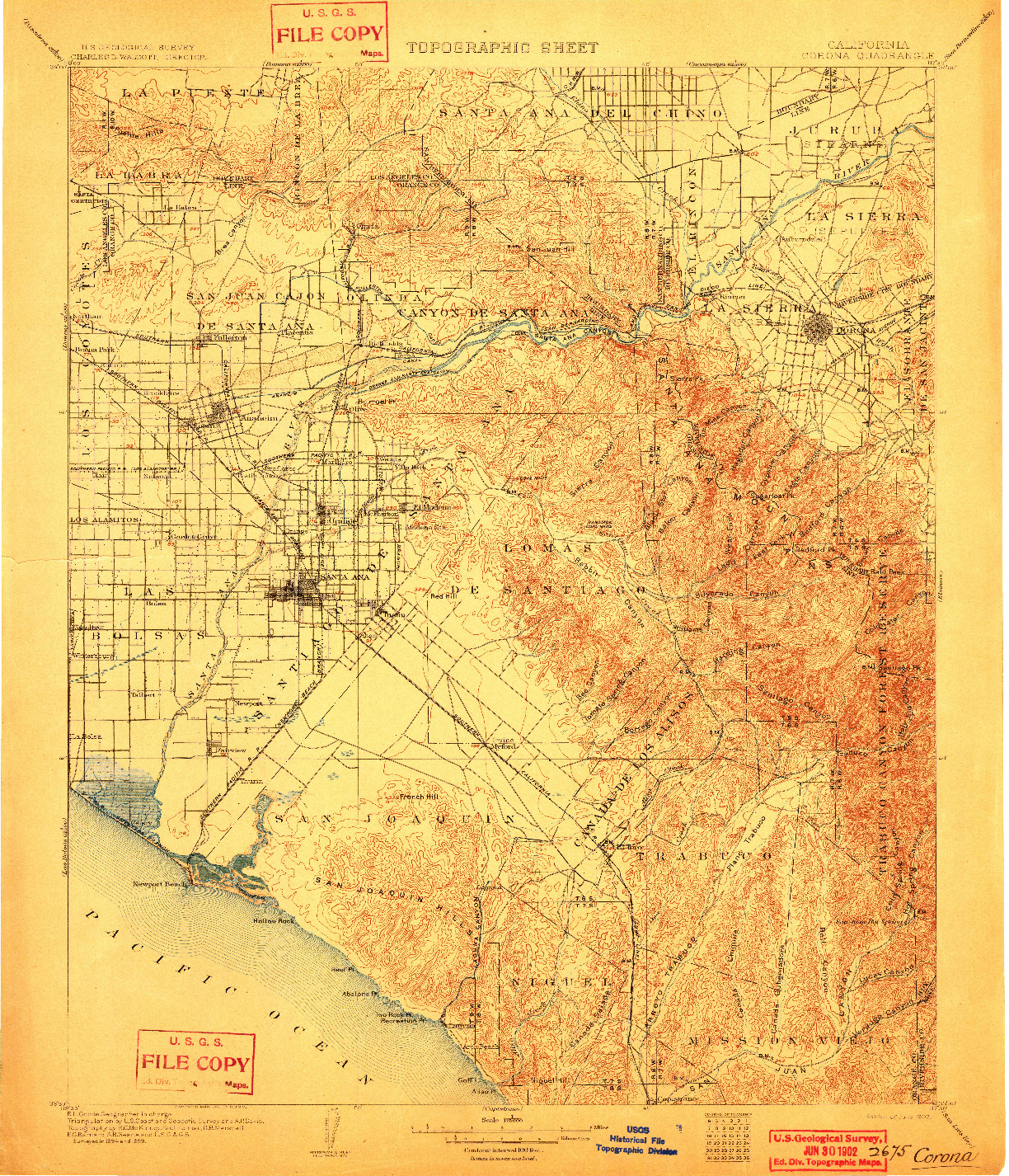 USGS 1:125000-SCALE QUADRANGLE FOR CORONA, CA 1902