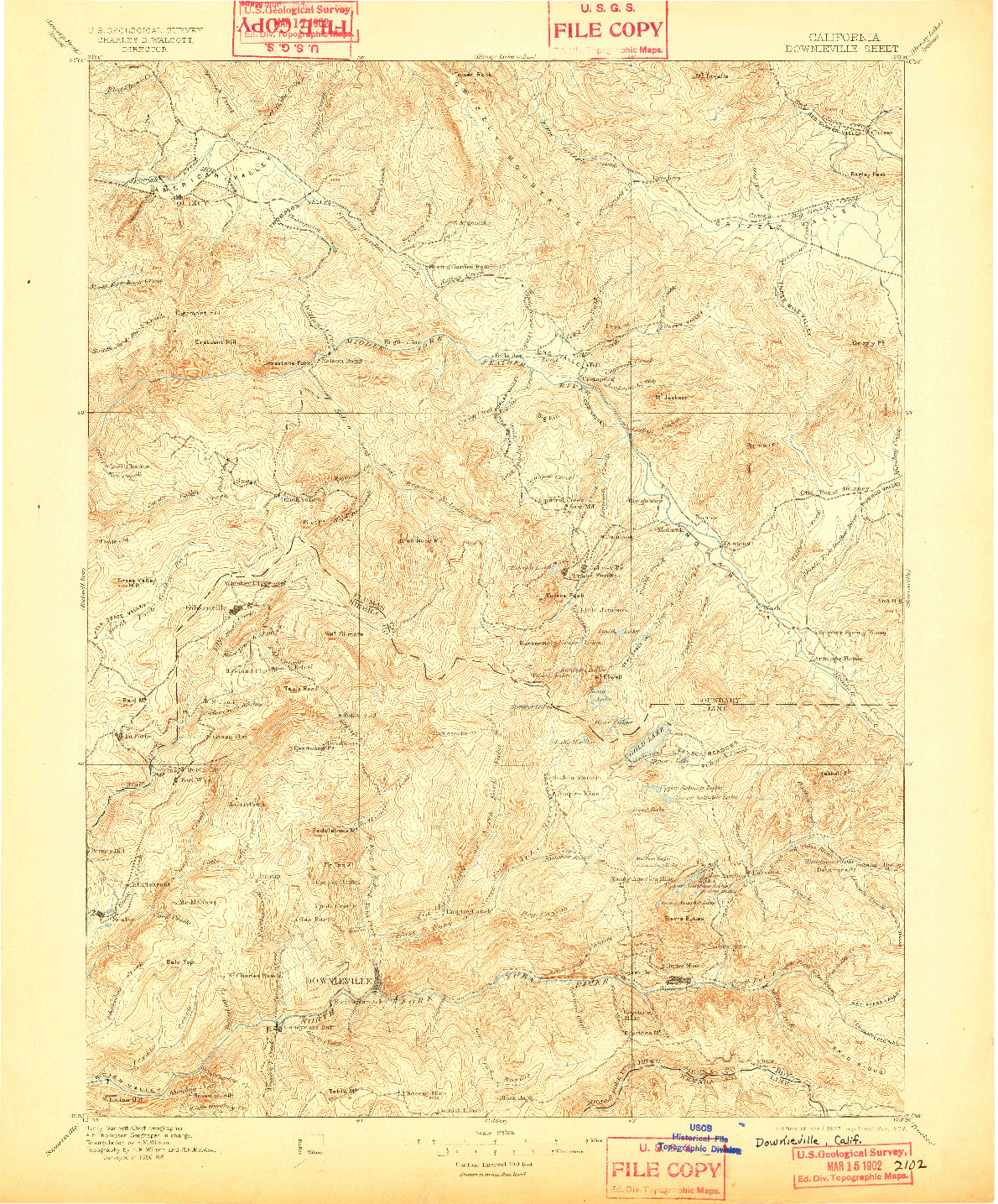 USGS 1:125000-SCALE QUADRANGLE FOR DOWNIEVILLE, CA 1897