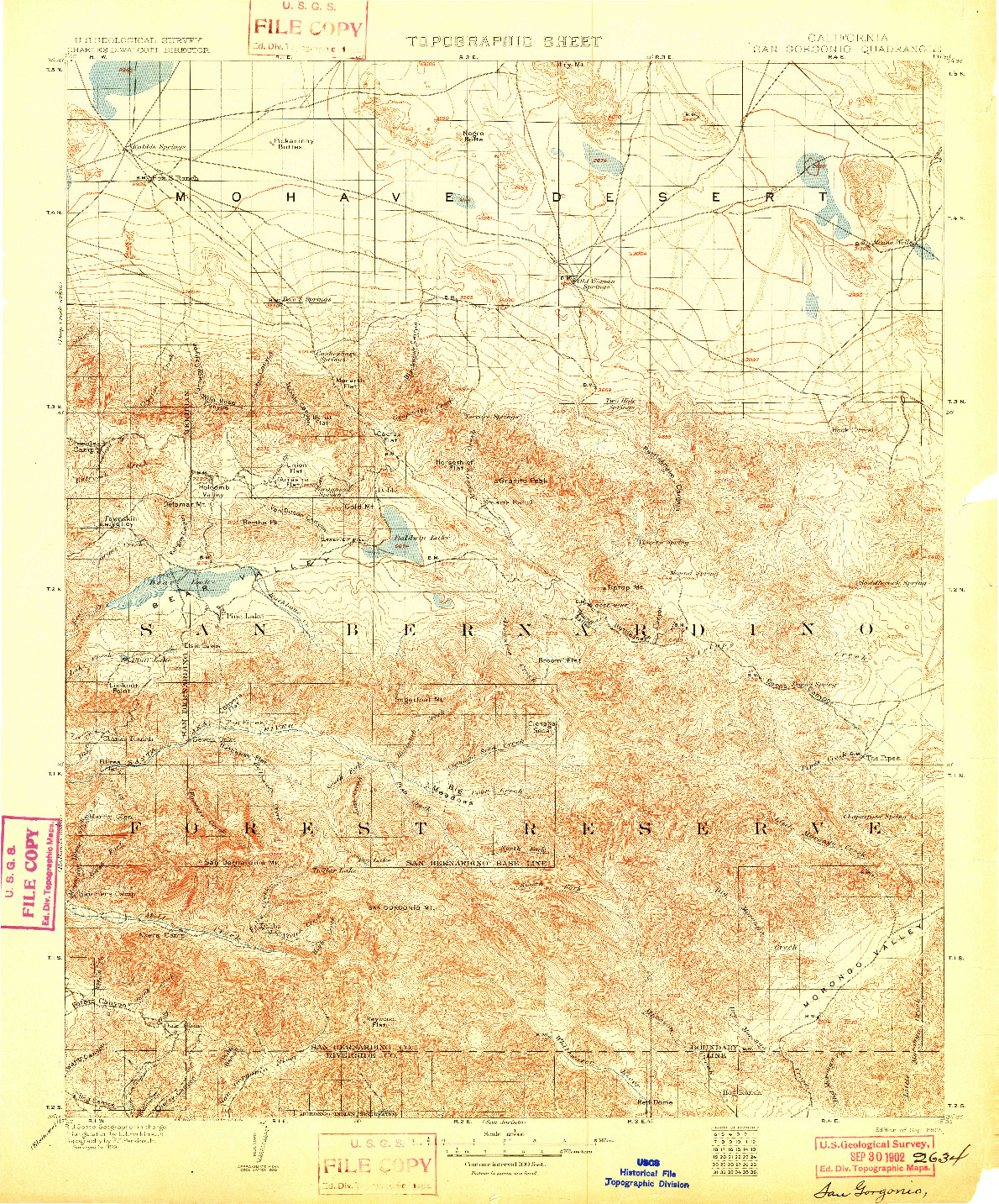 USGS 1:125000-SCALE QUADRANGLE FOR SAN GORGONIO, CA 1902