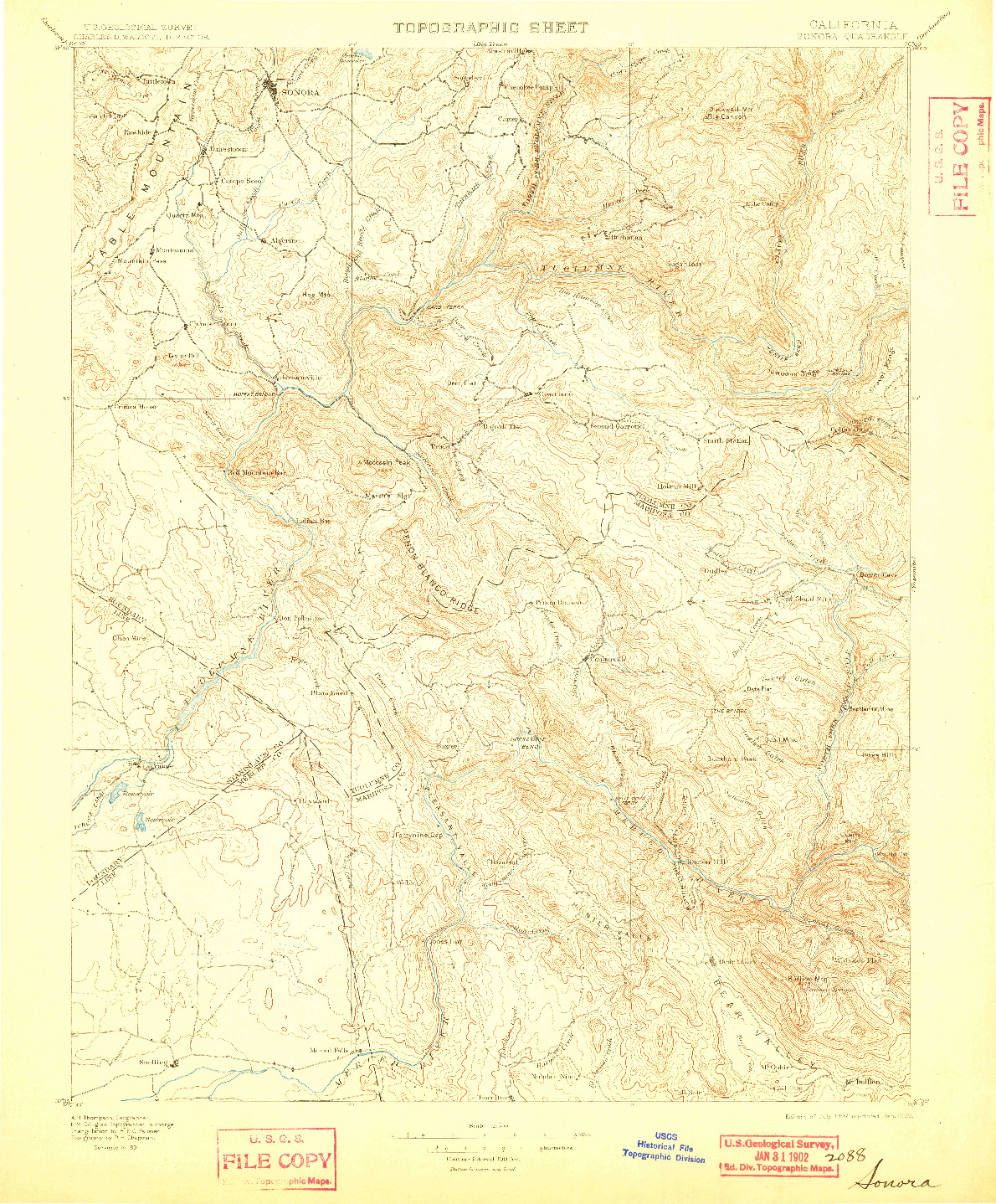 USGS 1:125000-SCALE QUADRANGLE FOR SONORA, CA 1897