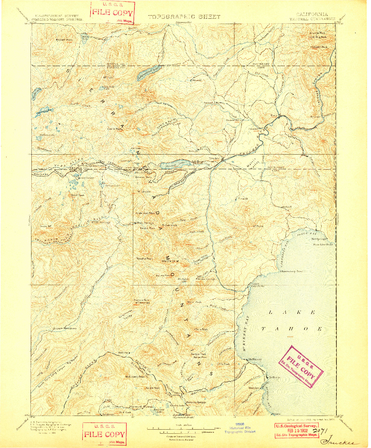 USGS 1:125000-SCALE QUADRANGLE FOR TRUCKEE, CA 1895