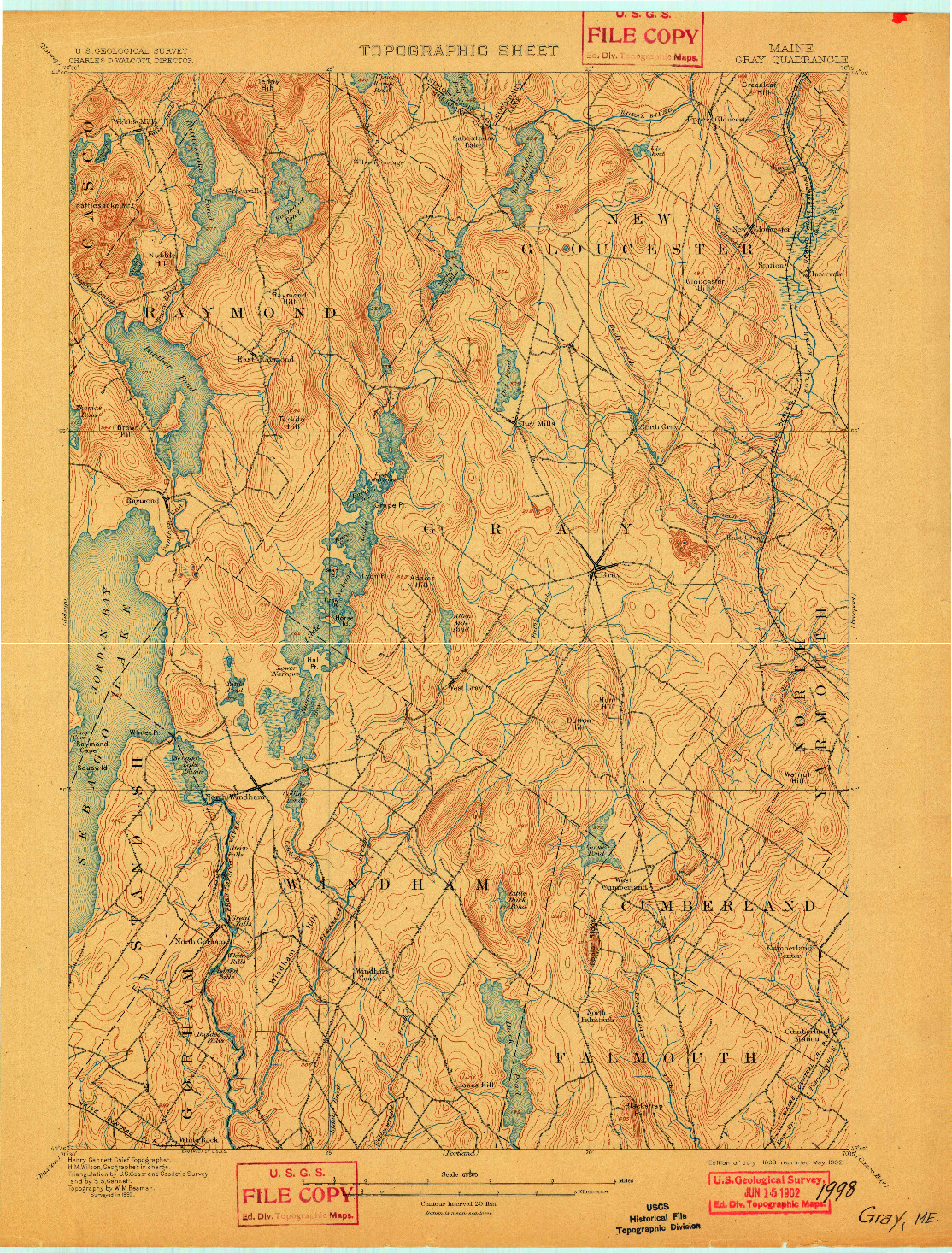 USGS 1:62500-SCALE QUADRANGLE FOR GRAY, ME 1898