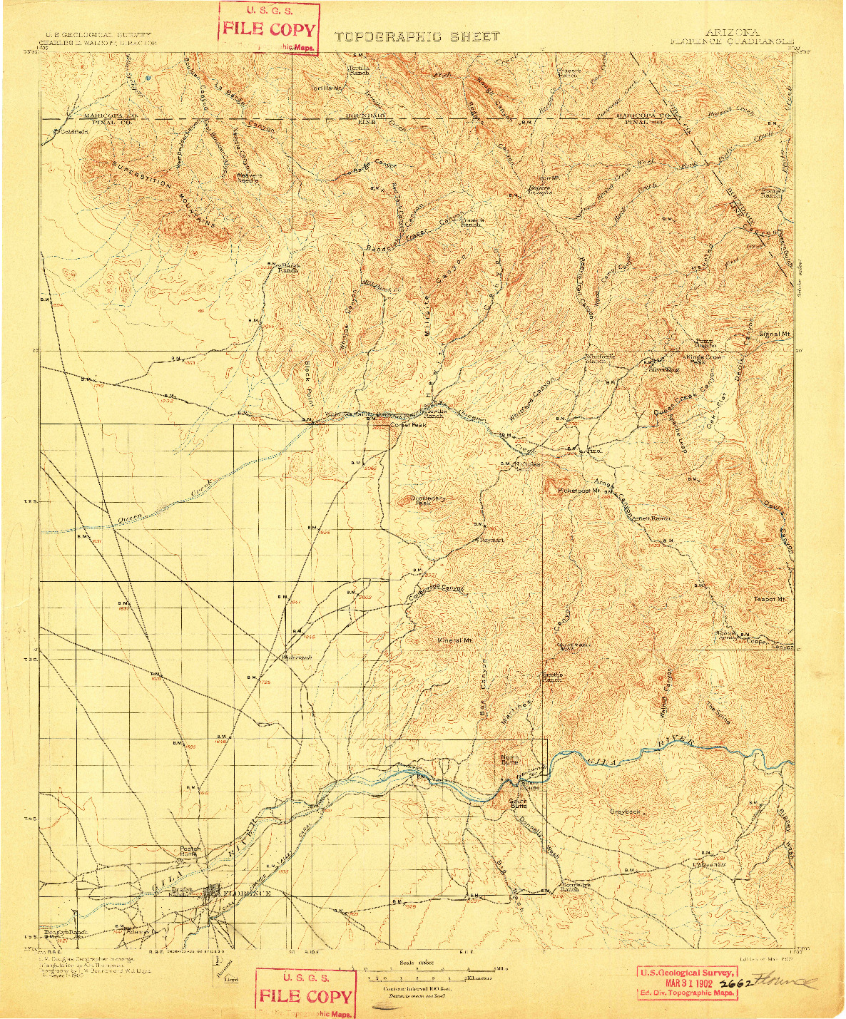 USGS 1:125000-SCALE QUADRANGLE FOR FLORENCE, AZ 1902