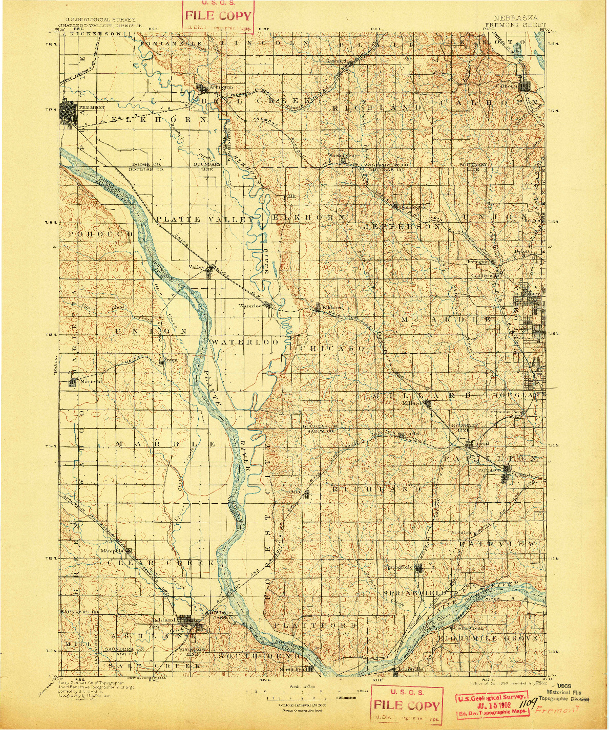 USGS 1:125000-SCALE QUADRANGLE FOR FREMONT, NE 1896