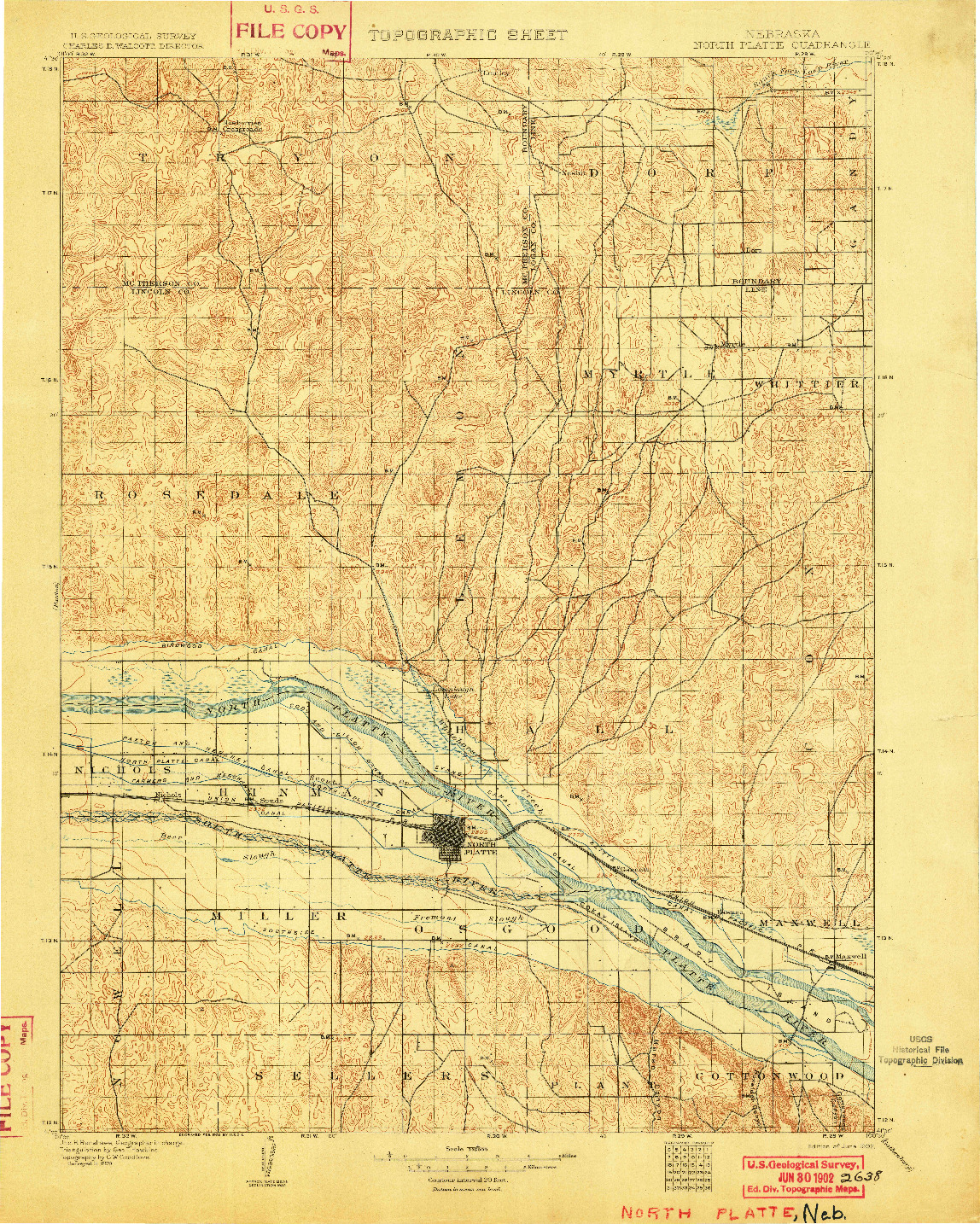 USGS 1:125000-SCALE QUADRANGLE FOR NORTH PLATTE, NE 1902