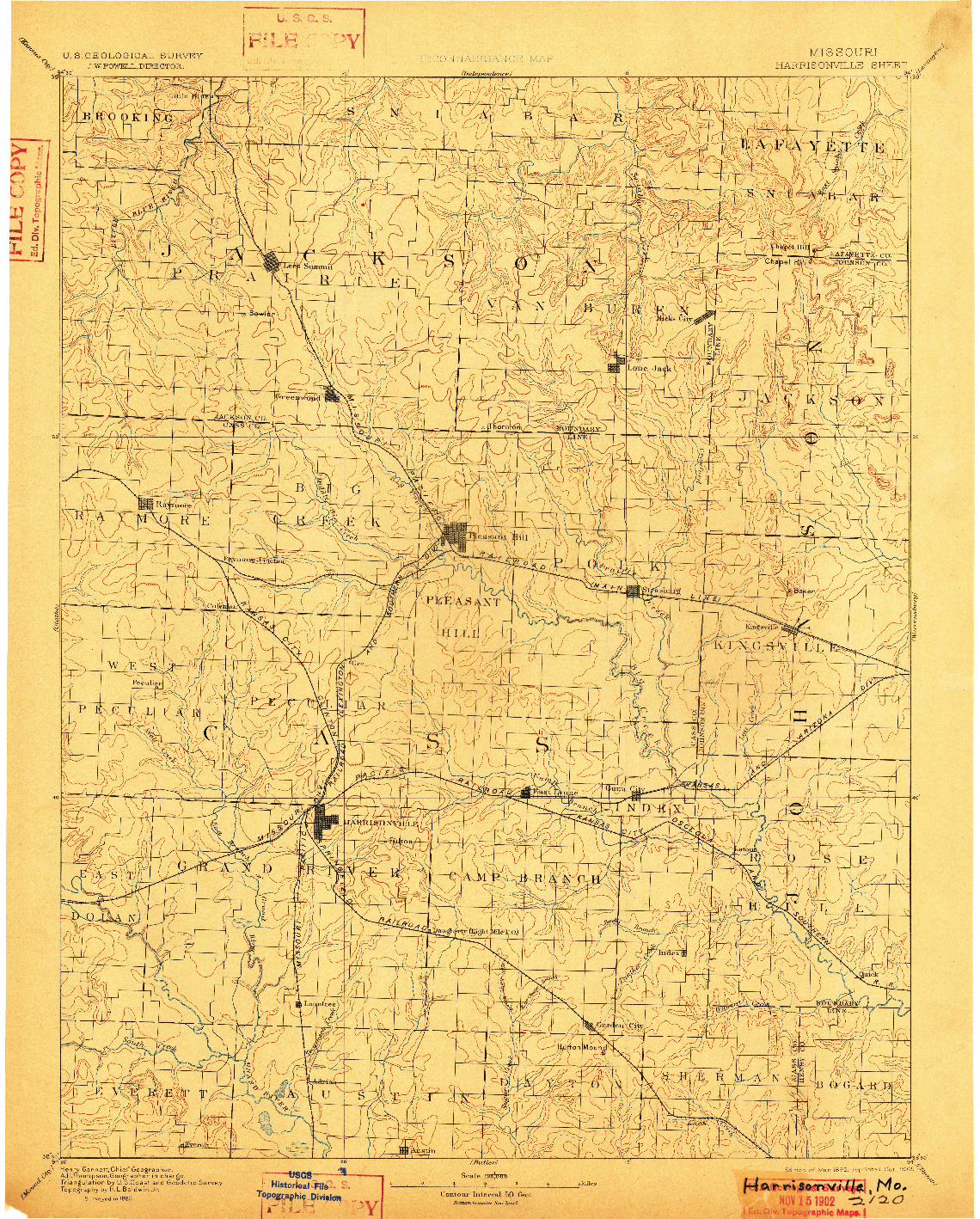 USGS 1:125000-SCALE QUADRANGLE FOR HARRISONVILLE, MO 1892