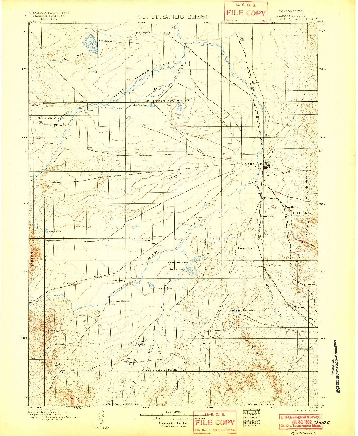USGS 1:125000-SCALE QUADRANGLE FOR LARAMIE, WY 1902