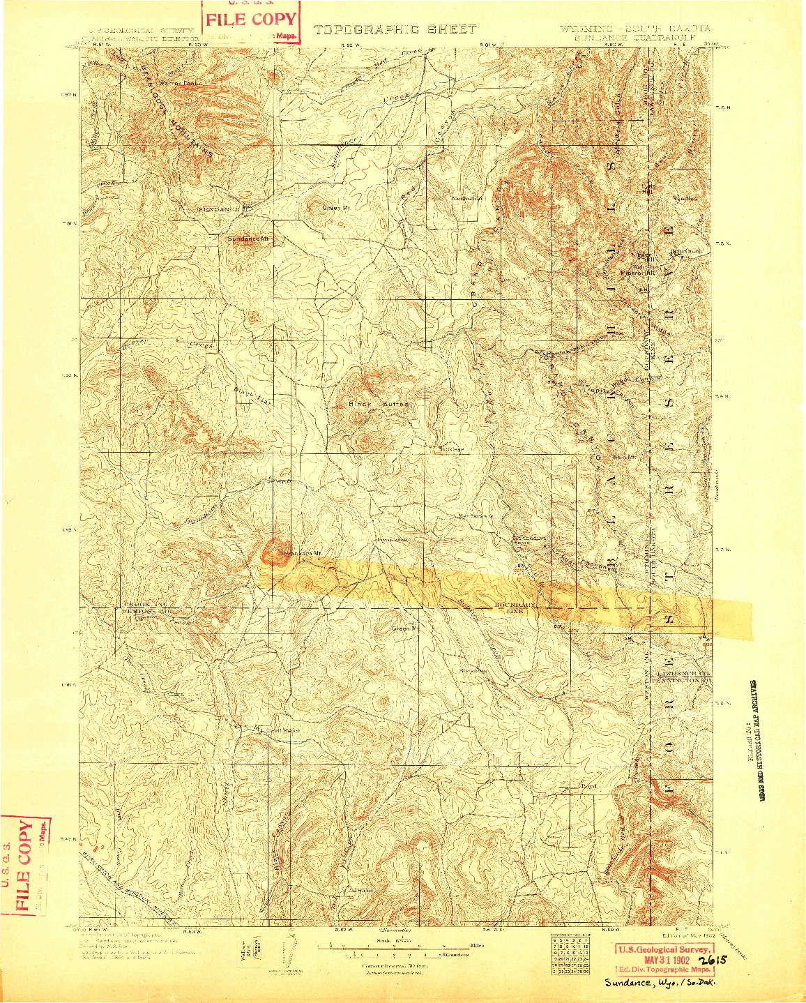 USGS 1:125000-SCALE QUADRANGLE FOR SUNDANCE, WY 1902