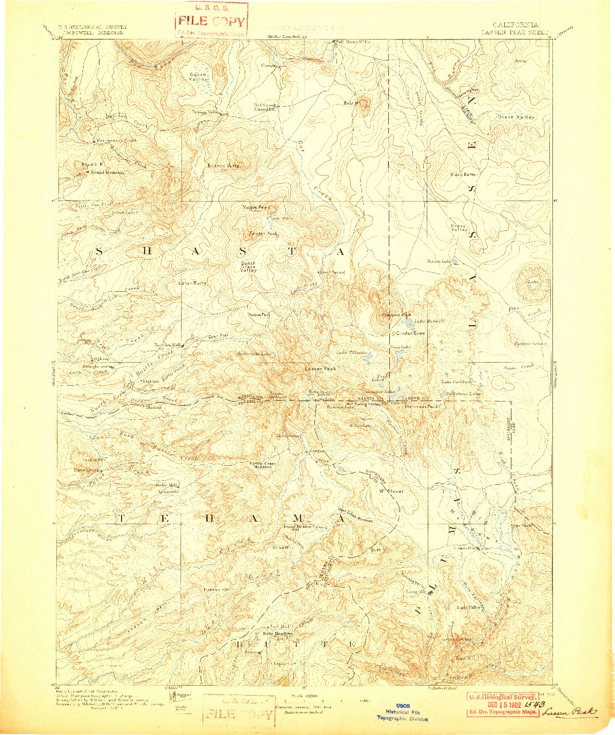 USGS 1:250000-SCALE QUADRANGLE FOR LASSEN PEAK, CA 1894