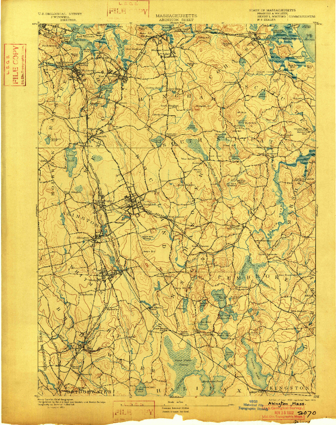 USGS 1:62500-SCALE QUADRANGLE FOR ABINGTON, MA 1893