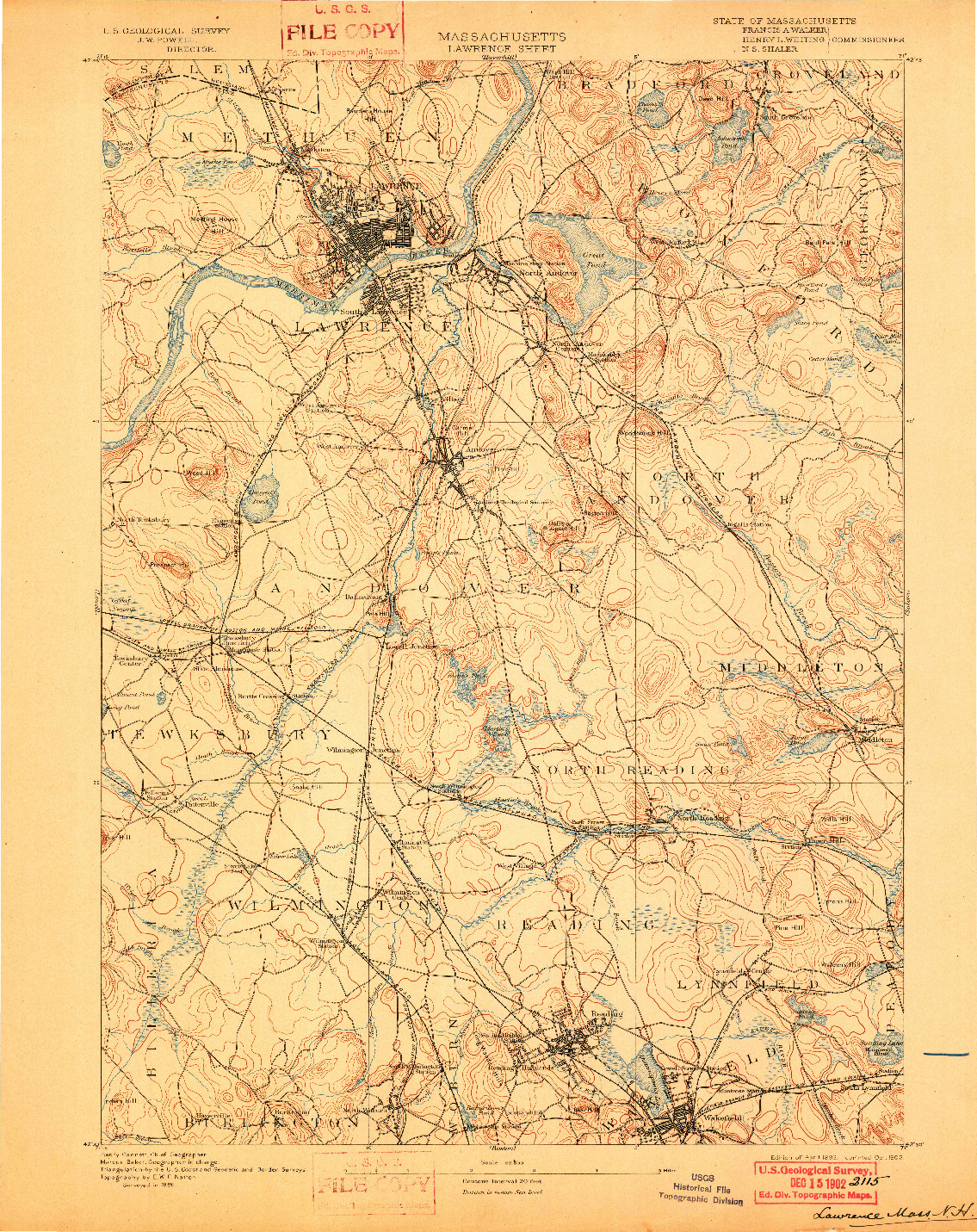 USGS 1:62500-SCALE QUADRANGLE FOR LAWRENCE, MA 1893