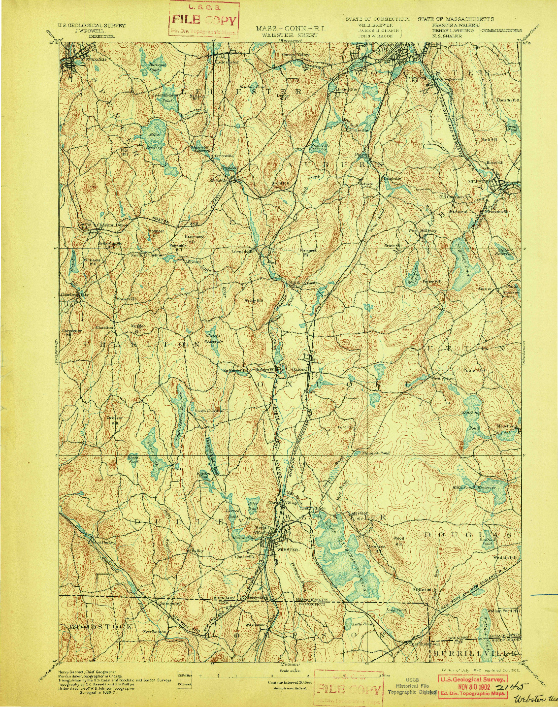 USGS 1:62500-SCALE QUADRANGLE FOR WEBSTER, MA 1892