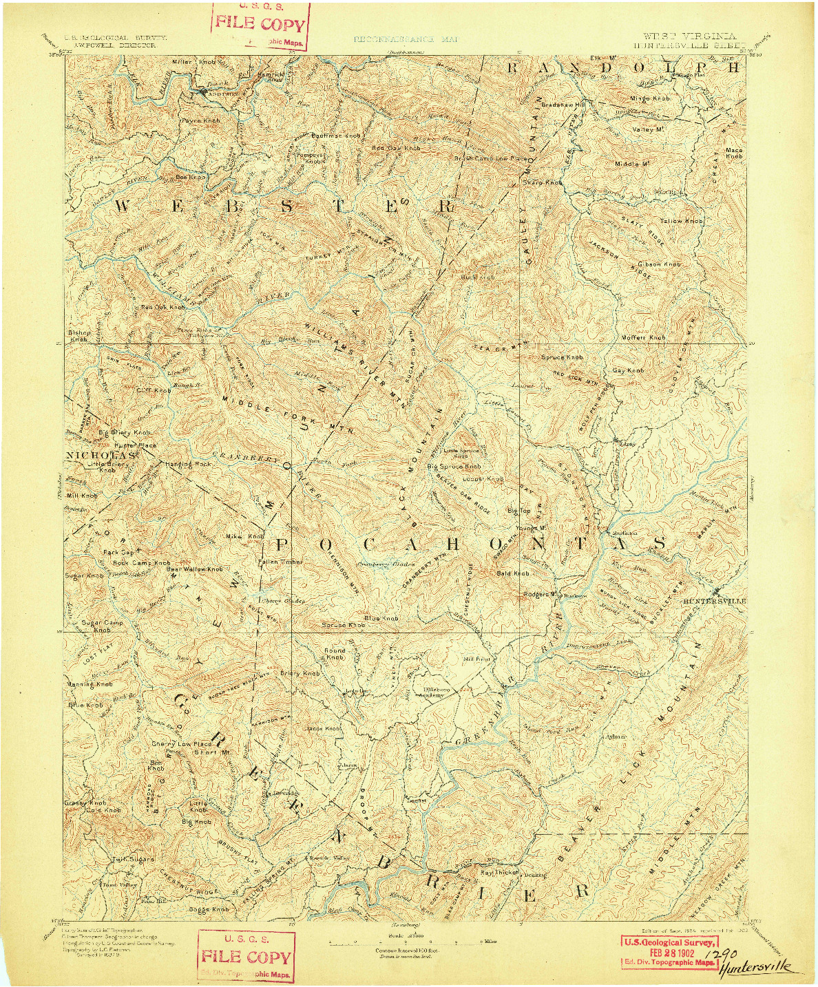 USGS 1:125000-SCALE QUADRANGLE FOR HUNTERSVILLE, WV 1894