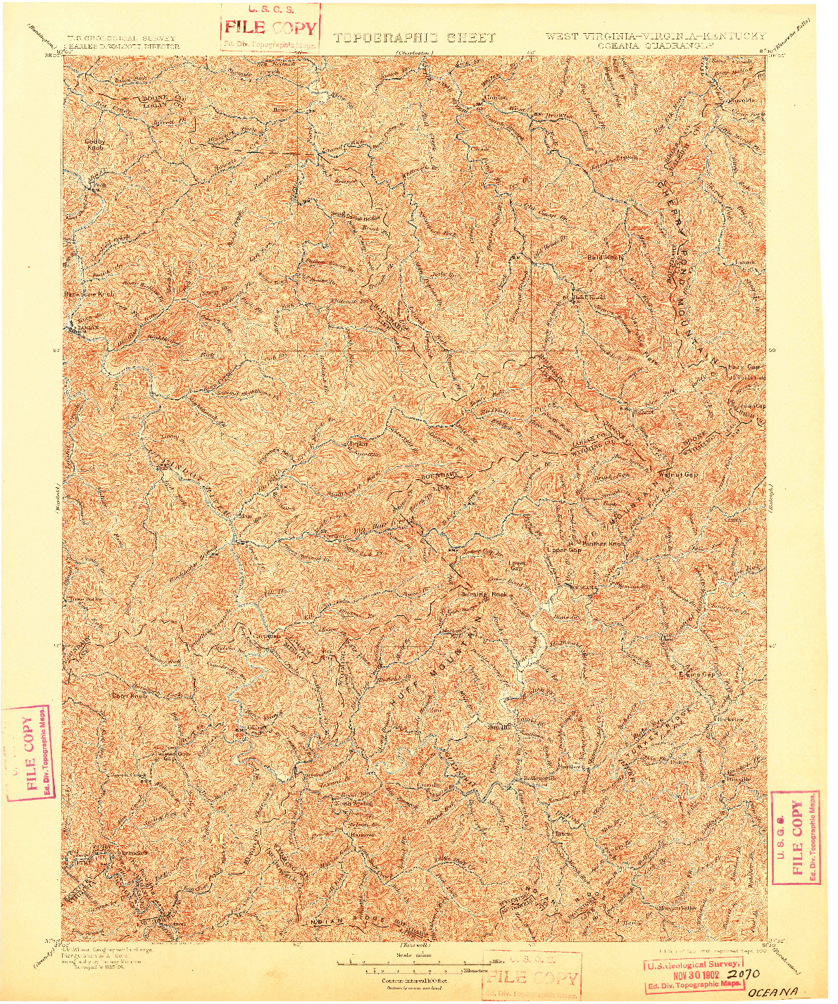 USGS 1:125000-SCALE QUADRANGLE FOR OCEANA, WV 1898