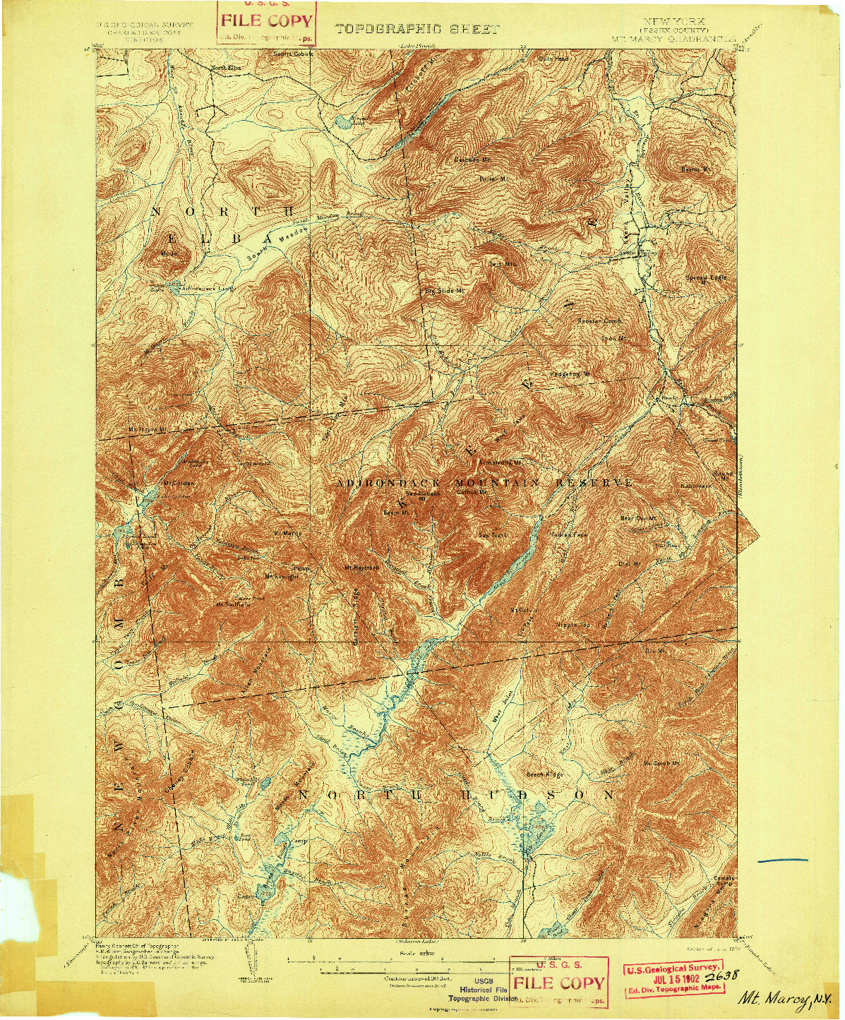 USGS 1:62500-SCALE QUADRANGLE FOR MT. MARCY, NY 1902