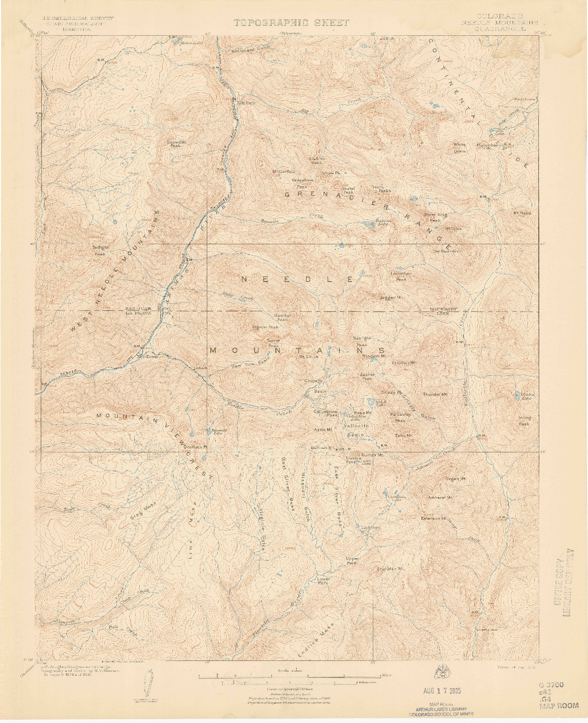 USGS 1:62500-SCALE QUADRANGLE FOR NEEDLE MOUNTAINS, CO 1902