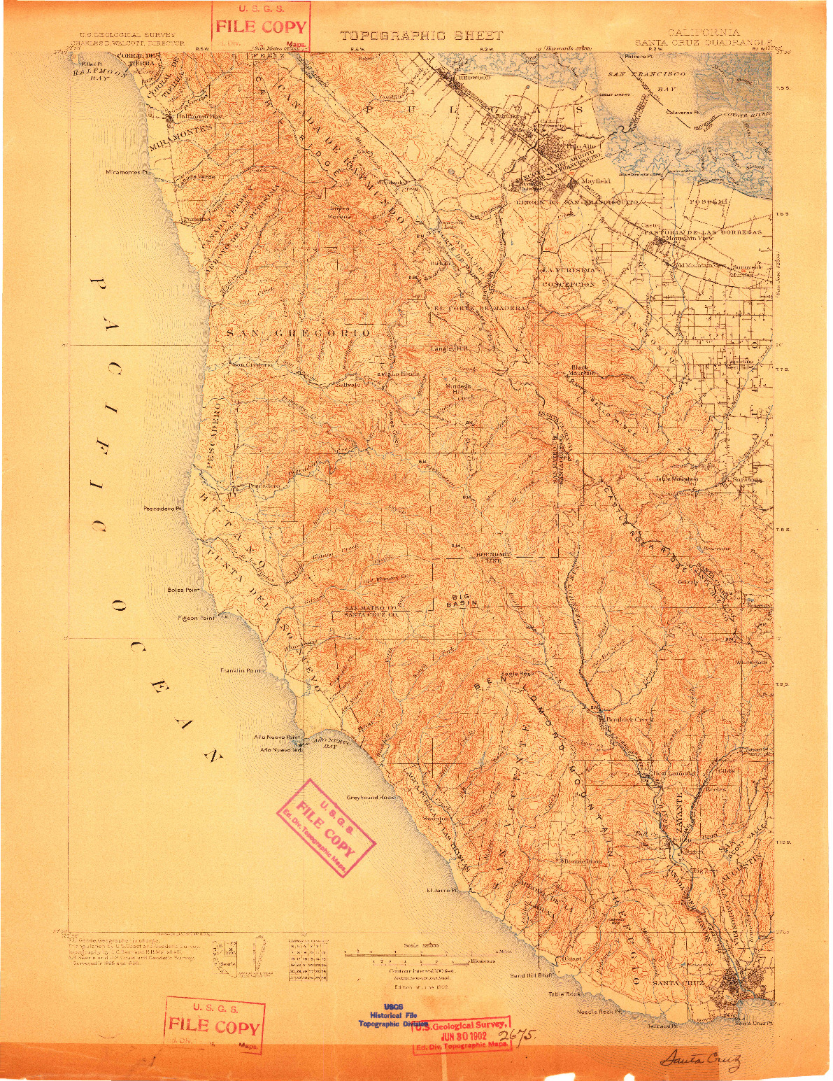 USGS 1:125000-SCALE QUADRANGLE FOR SANTA CRUZ, CA 1902