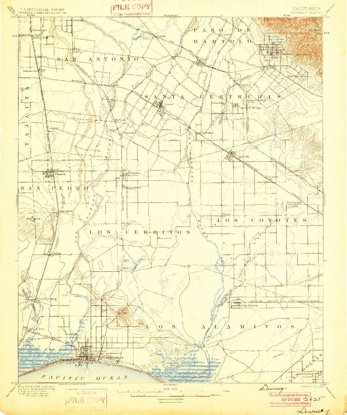 USGS 1:62500-SCALE QUADRANGLE FOR DOWNEY, CA 1902