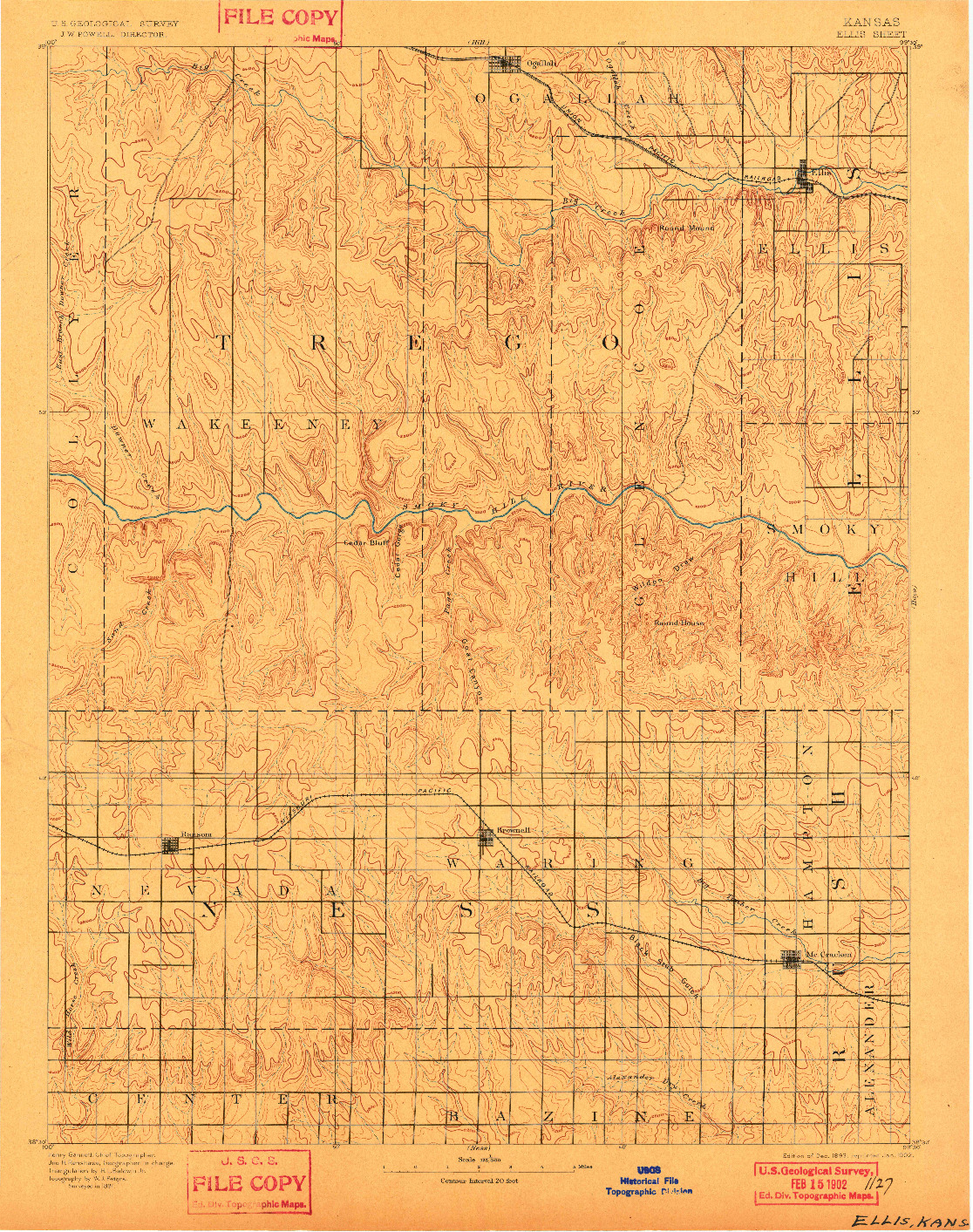 USGS 1:125000-SCALE QUADRANGLE FOR ELLIS, KS 1893