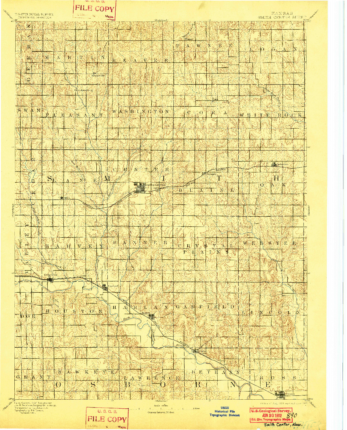 USGS 1:125000-SCALE QUADRANGLE FOR SMITH CENTER, KS 1893