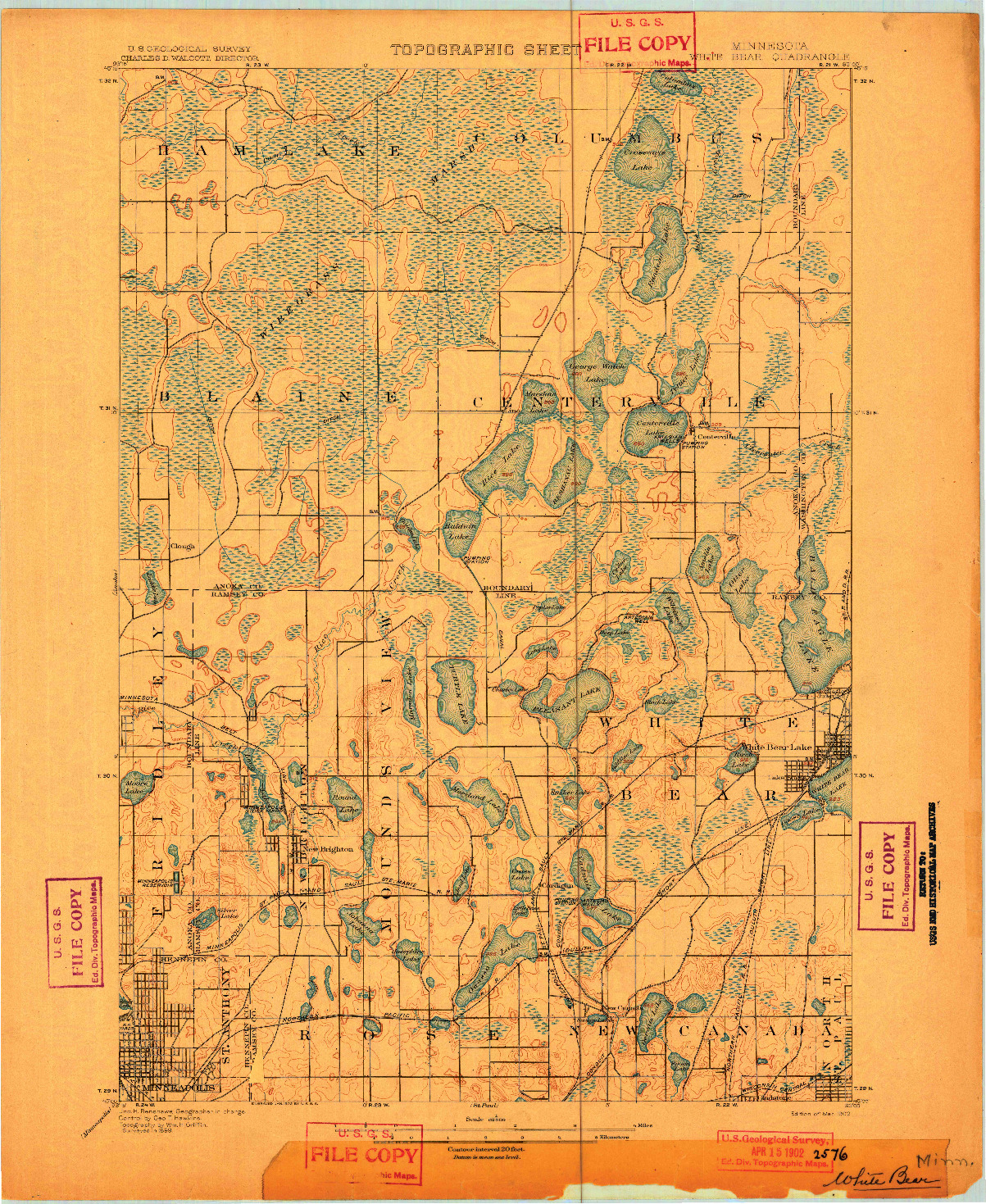 USGS 1:62500-SCALE QUADRANGLE FOR WHITE BEAR, MN 1902