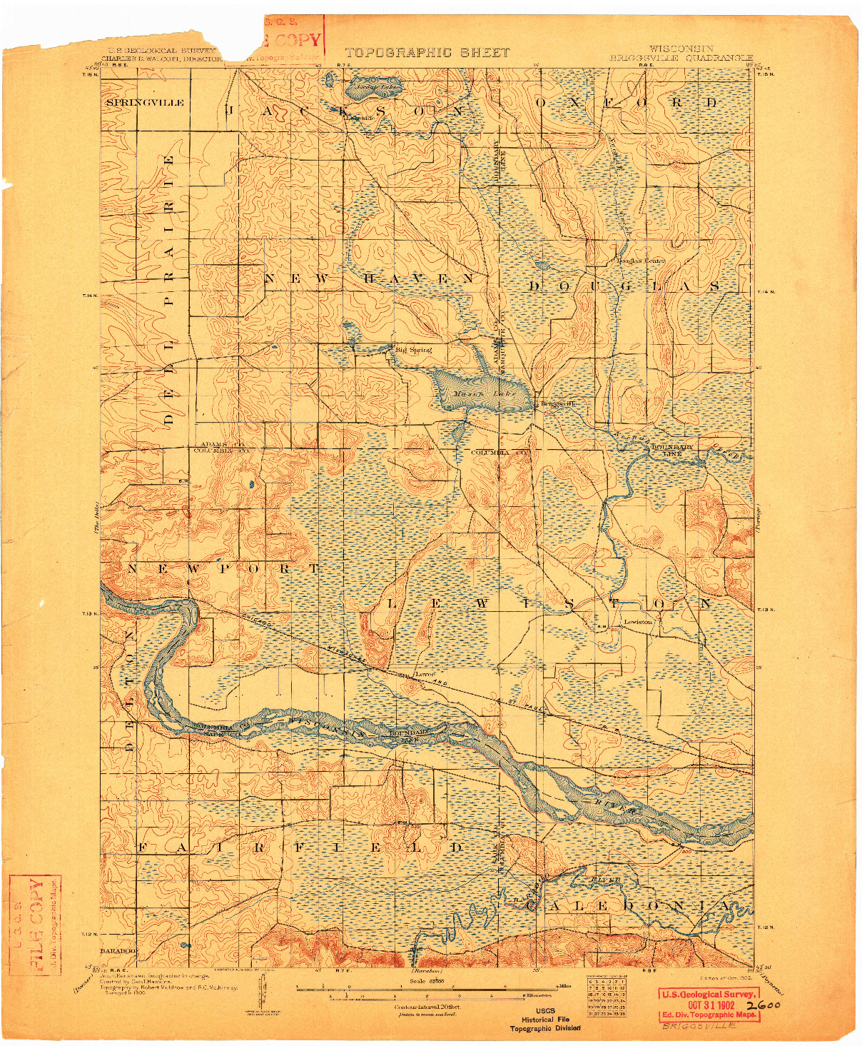 USGS 1:62500-SCALE QUADRANGLE FOR BRIGGSVILLE, WI 1902