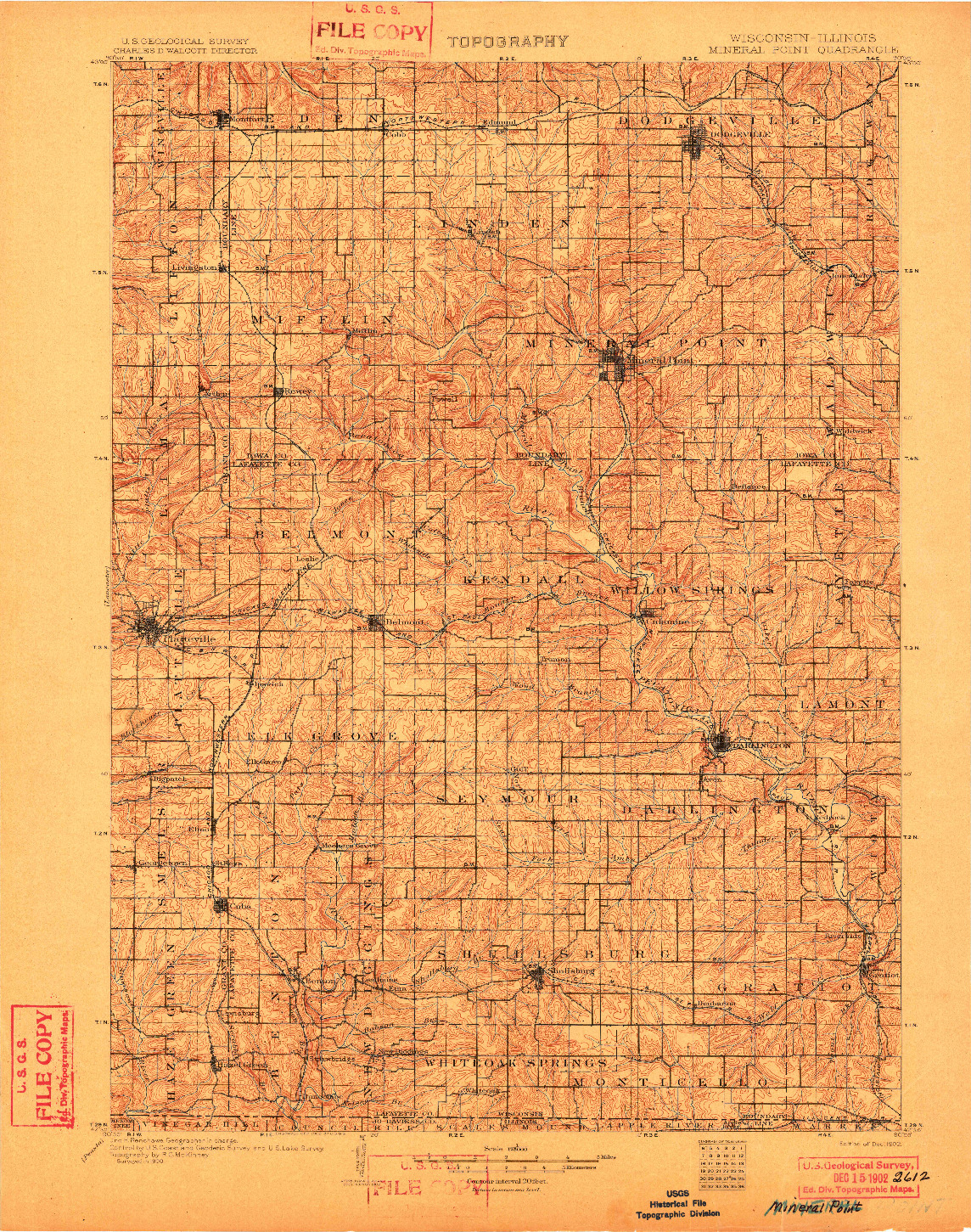 USGS 1:125000-SCALE QUADRANGLE FOR MINERAL POINT, WI 1902