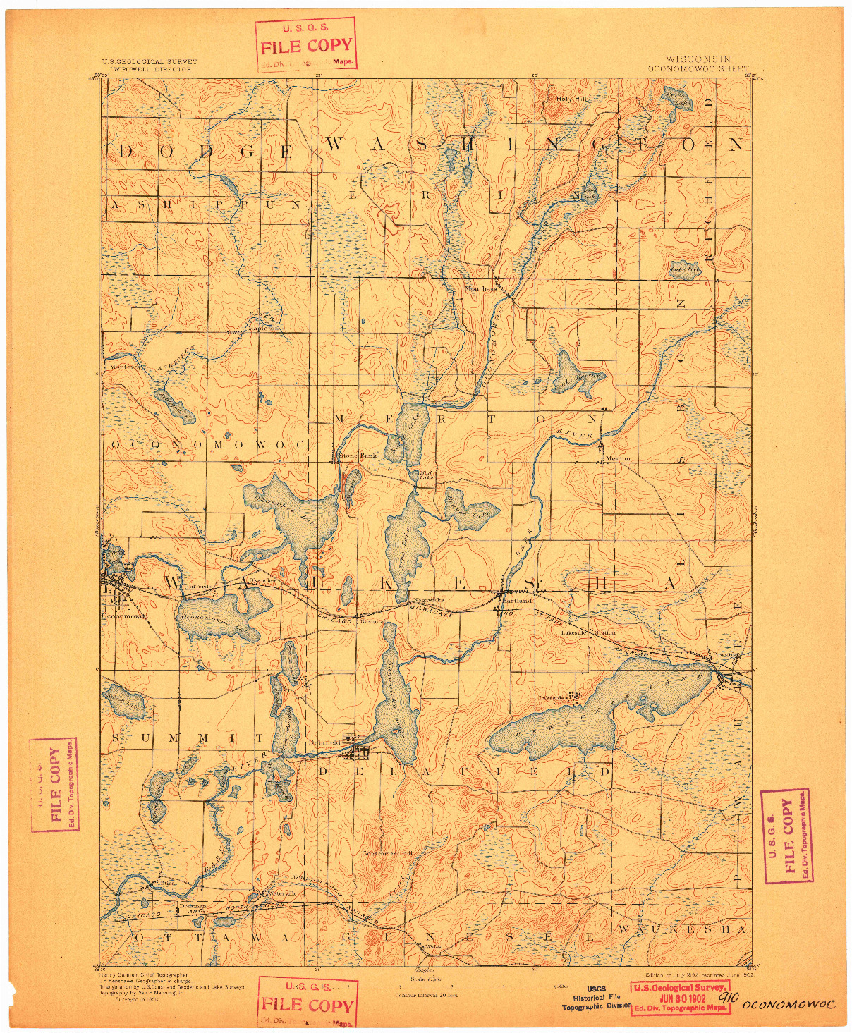 USGS 1:62500-SCALE QUADRANGLE FOR OCONOMOWOC, WI 1892