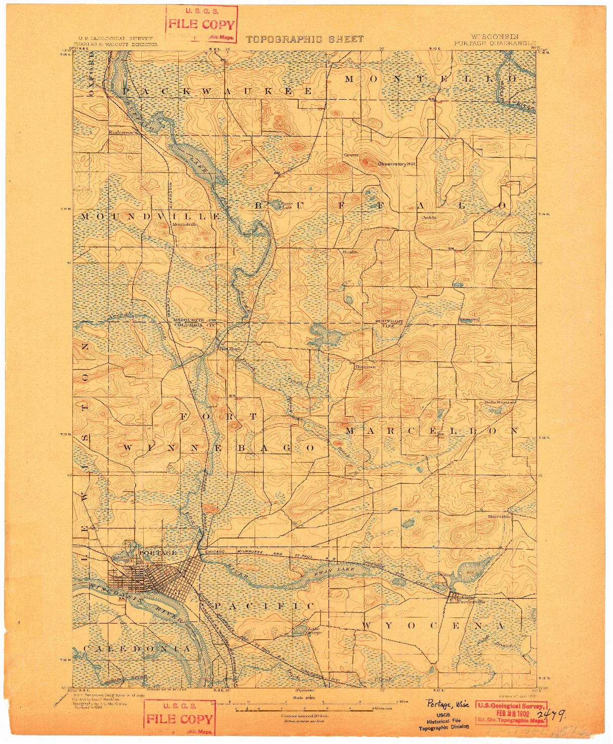 USGS 1:62500-SCALE QUADRANGLE FOR PORTAGE, WI 1902