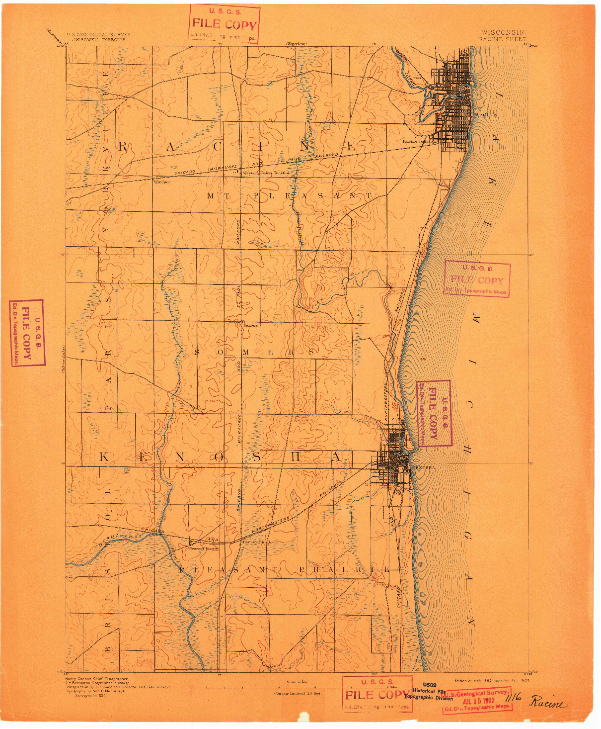 USGS 1:62500-SCALE QUADRANGLE FOR RACINE, WI 1892